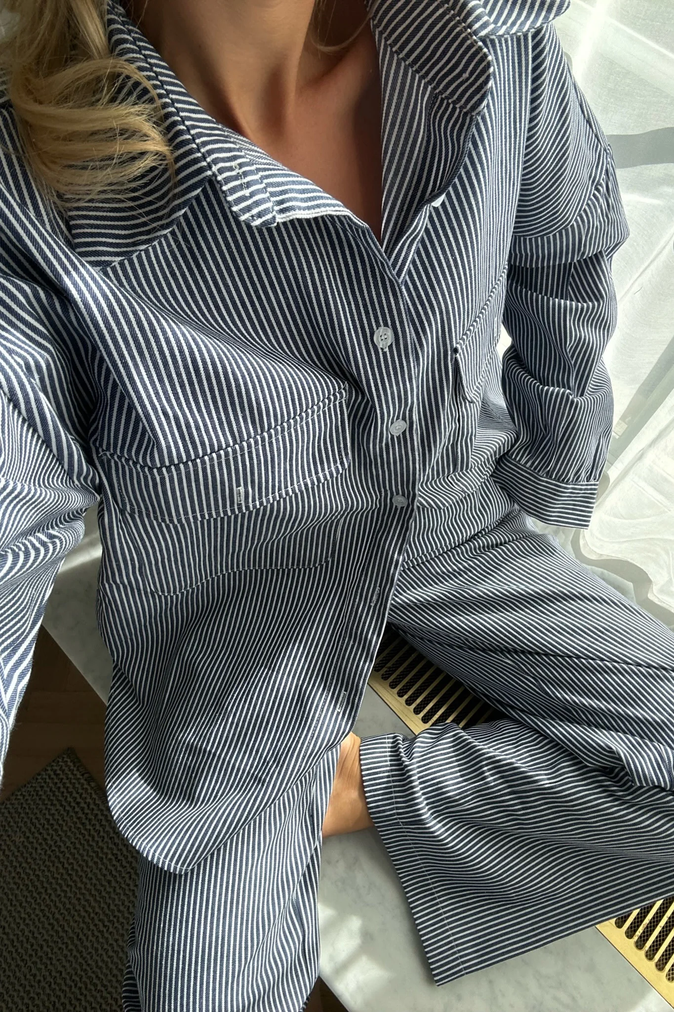 NannaIC Oversized Shirt - Blue Woven Stripe - Image 7