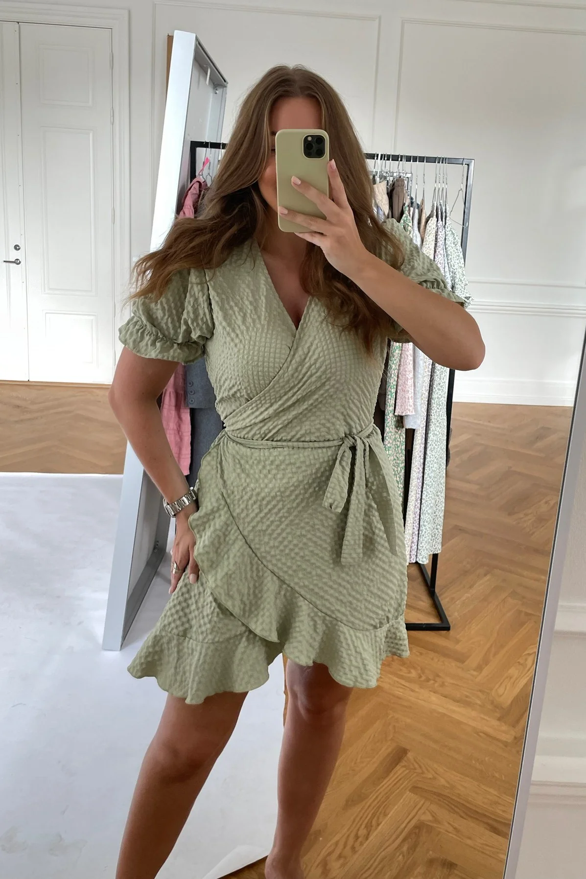 NaomiIC Dress - Bubble Check Sage - Image 3