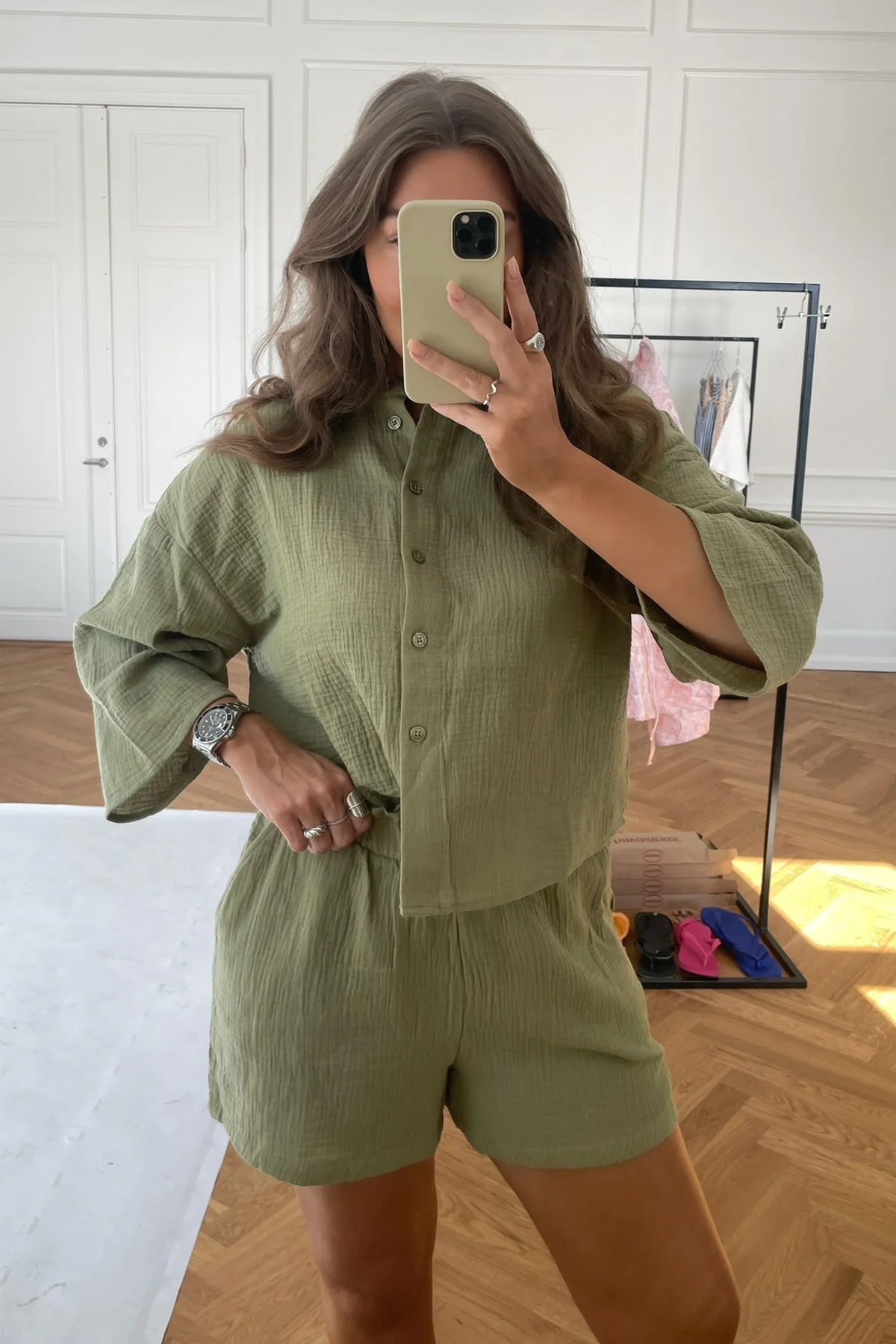 VMNatali 3/4 Crop Shirt - Sage - Image 2