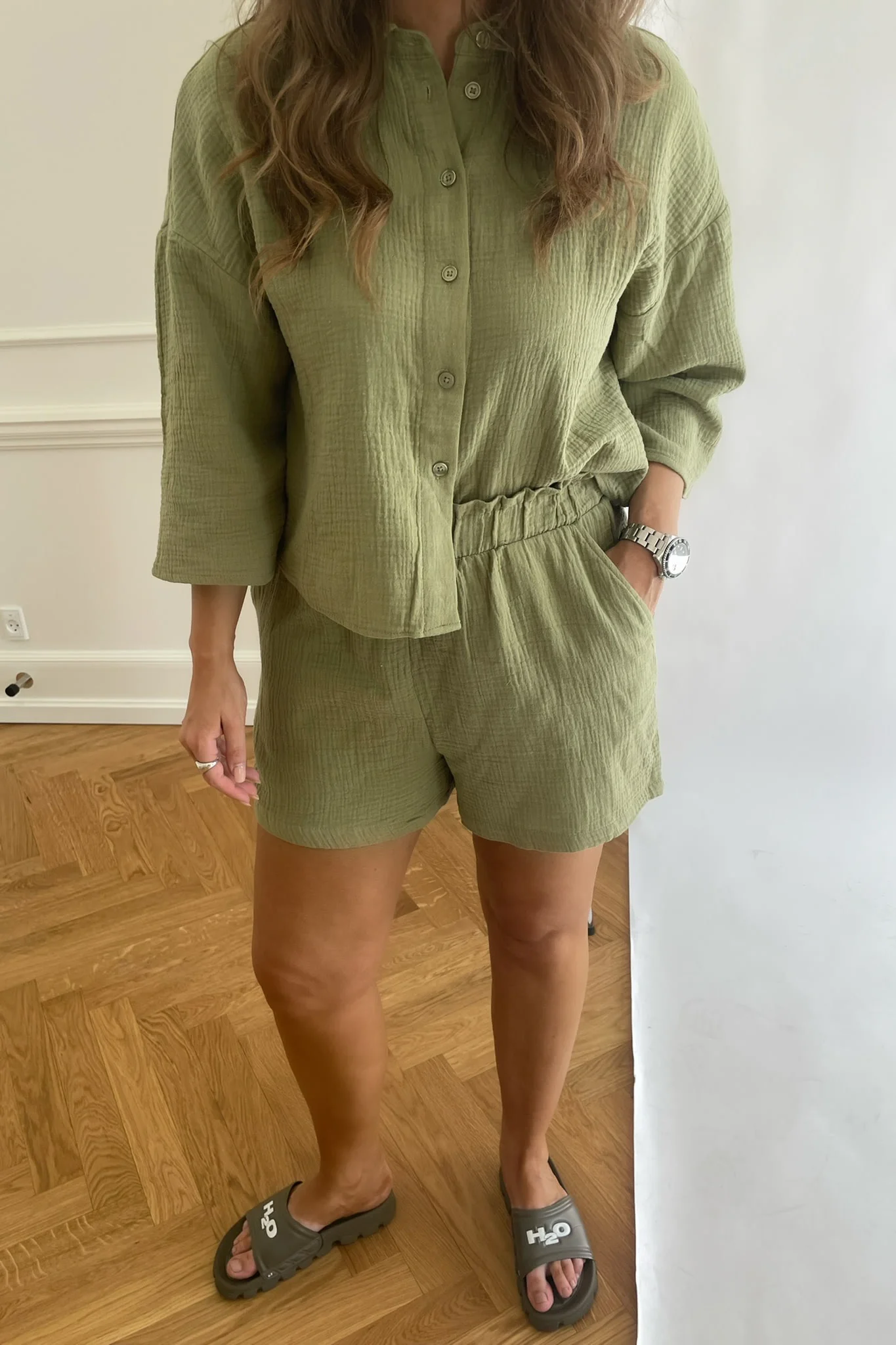 VMNatali 3/4 Crop Shirt - Sage - Image 3