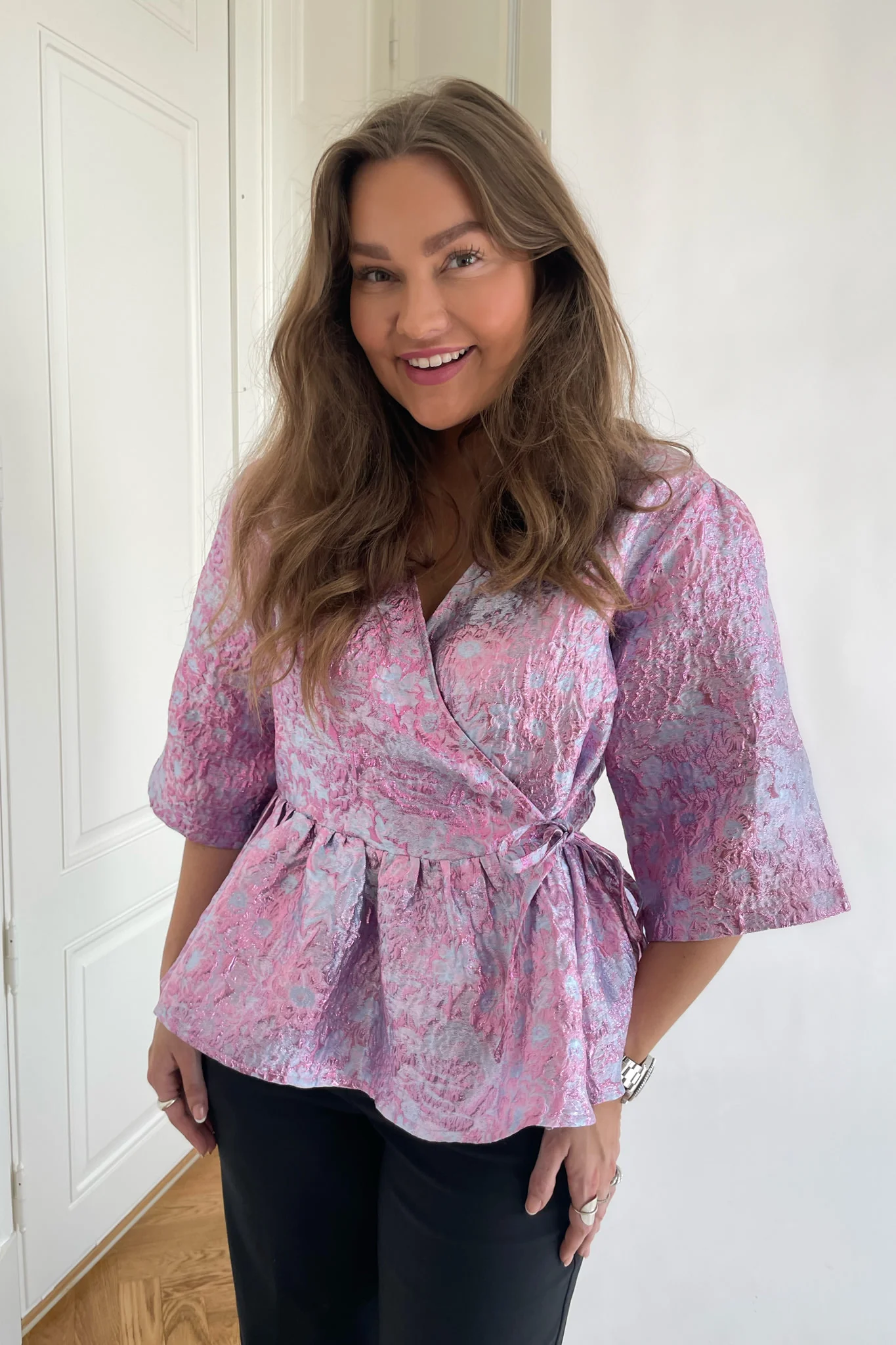 Noella Neva Jacquard Wrap Blouse - Lilac Jacquard - Image 5