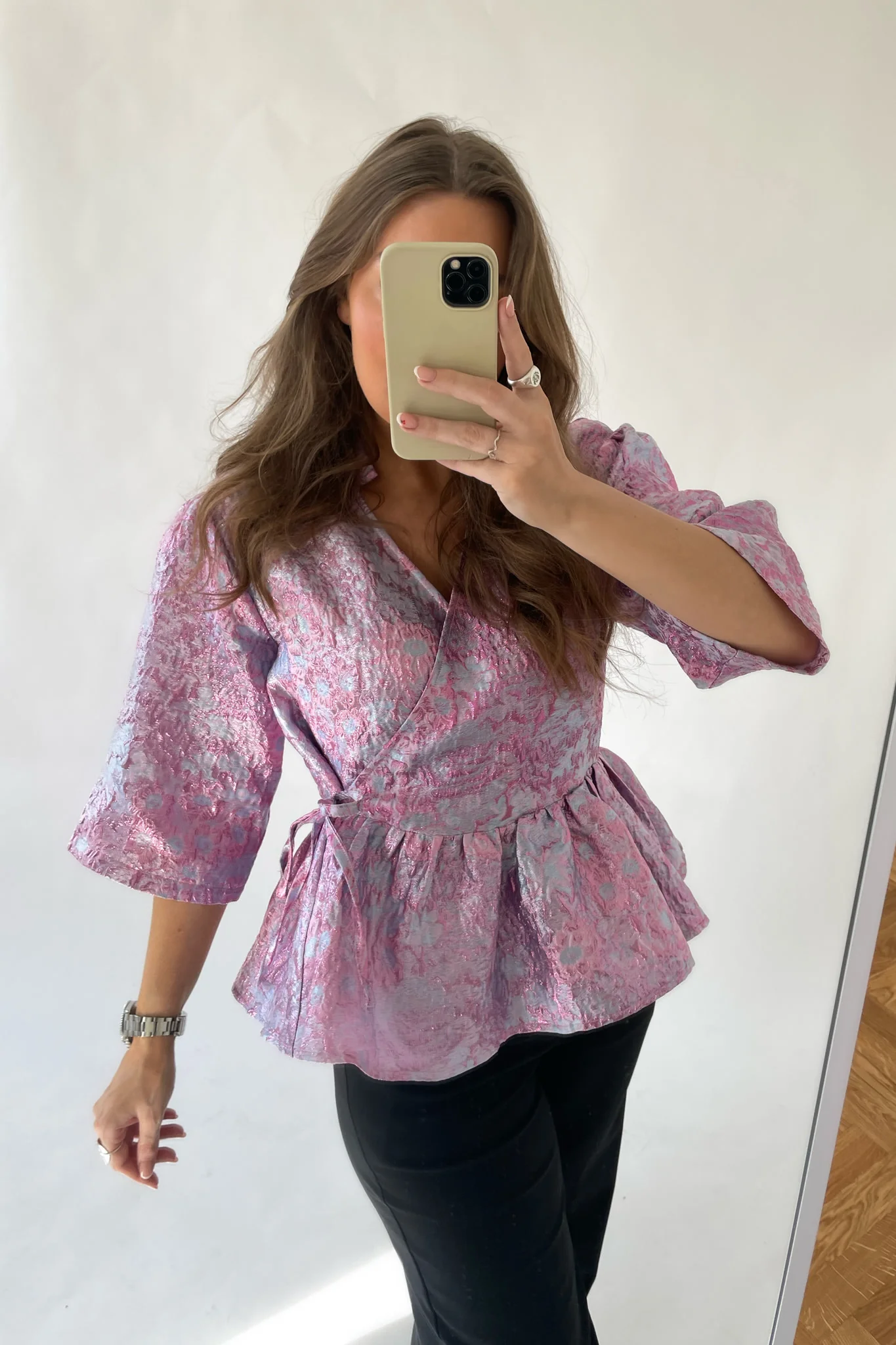 Noella Neva Jacquard Wrap Blouse - Lilac Jacquard - Image 6