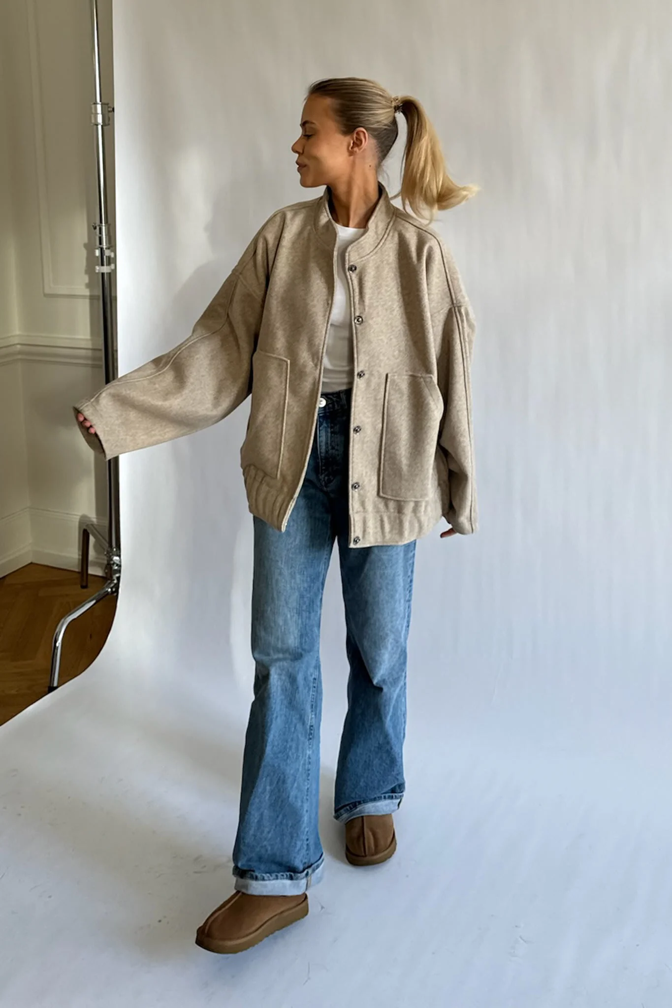 NMHalston LS Bomber Jacket - Safari Melange - Image 3