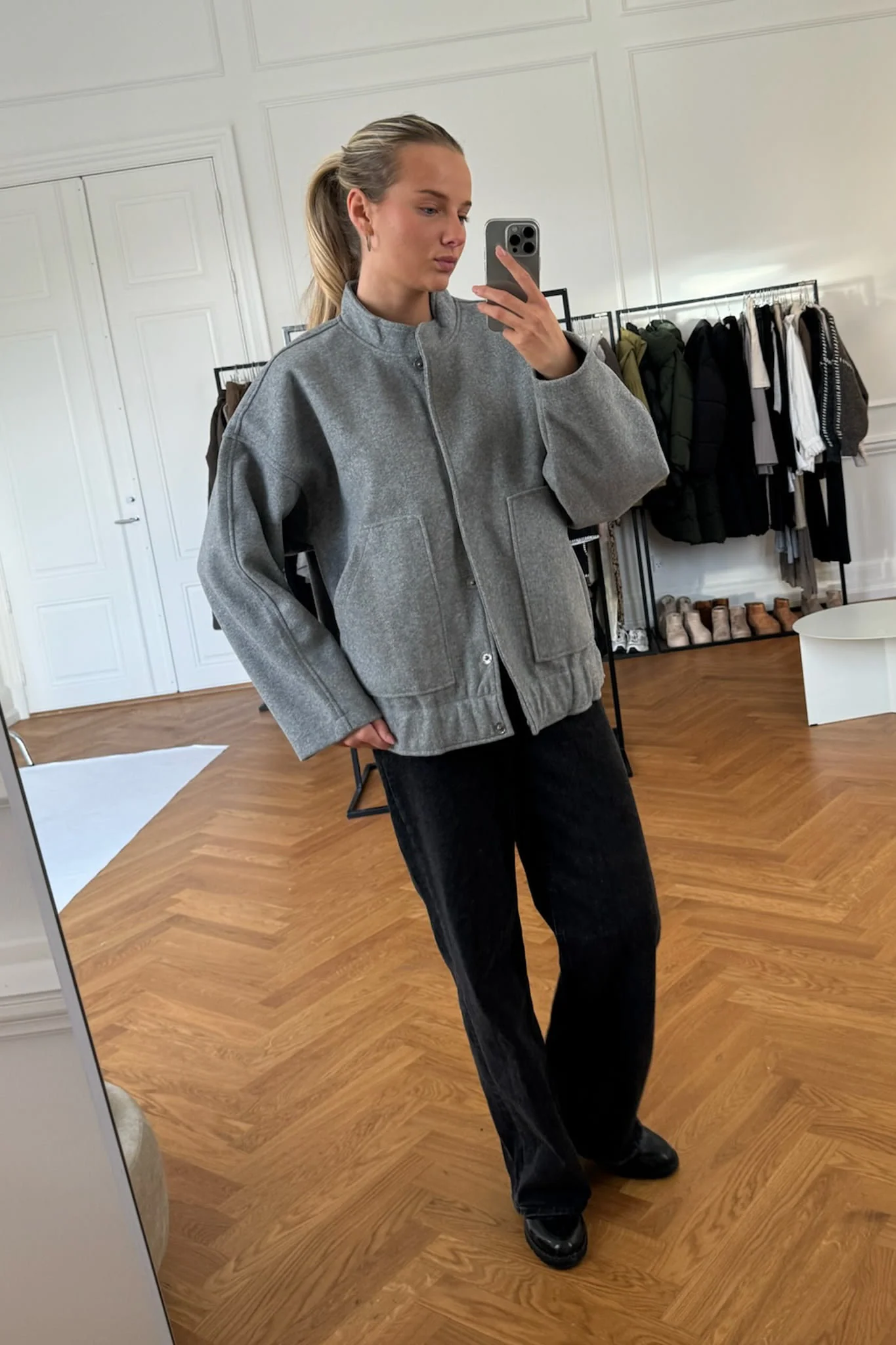 NMHalston LS Bomber Jacket - Light Grey Melange - Image 3