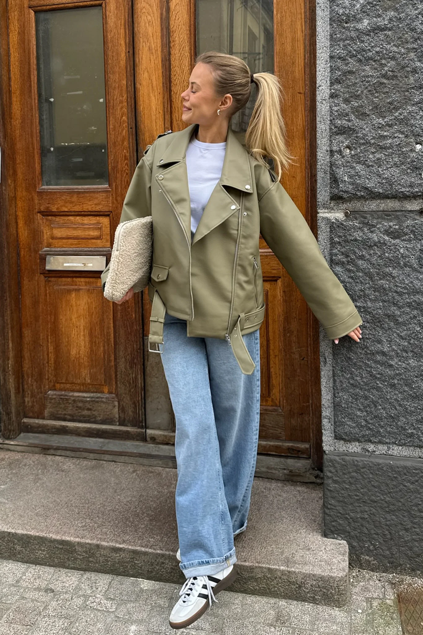 NMPaulina Oversize Biker Jacket - Mermaid - Image 4