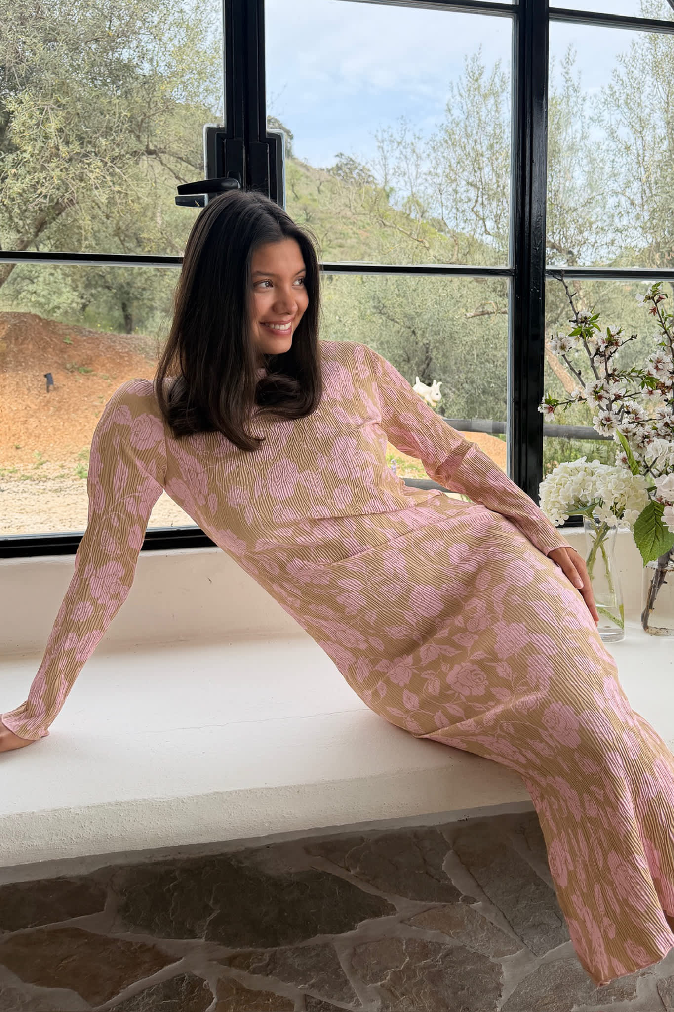 OdaIC Dress - Beige Pink Blossom - Image 9