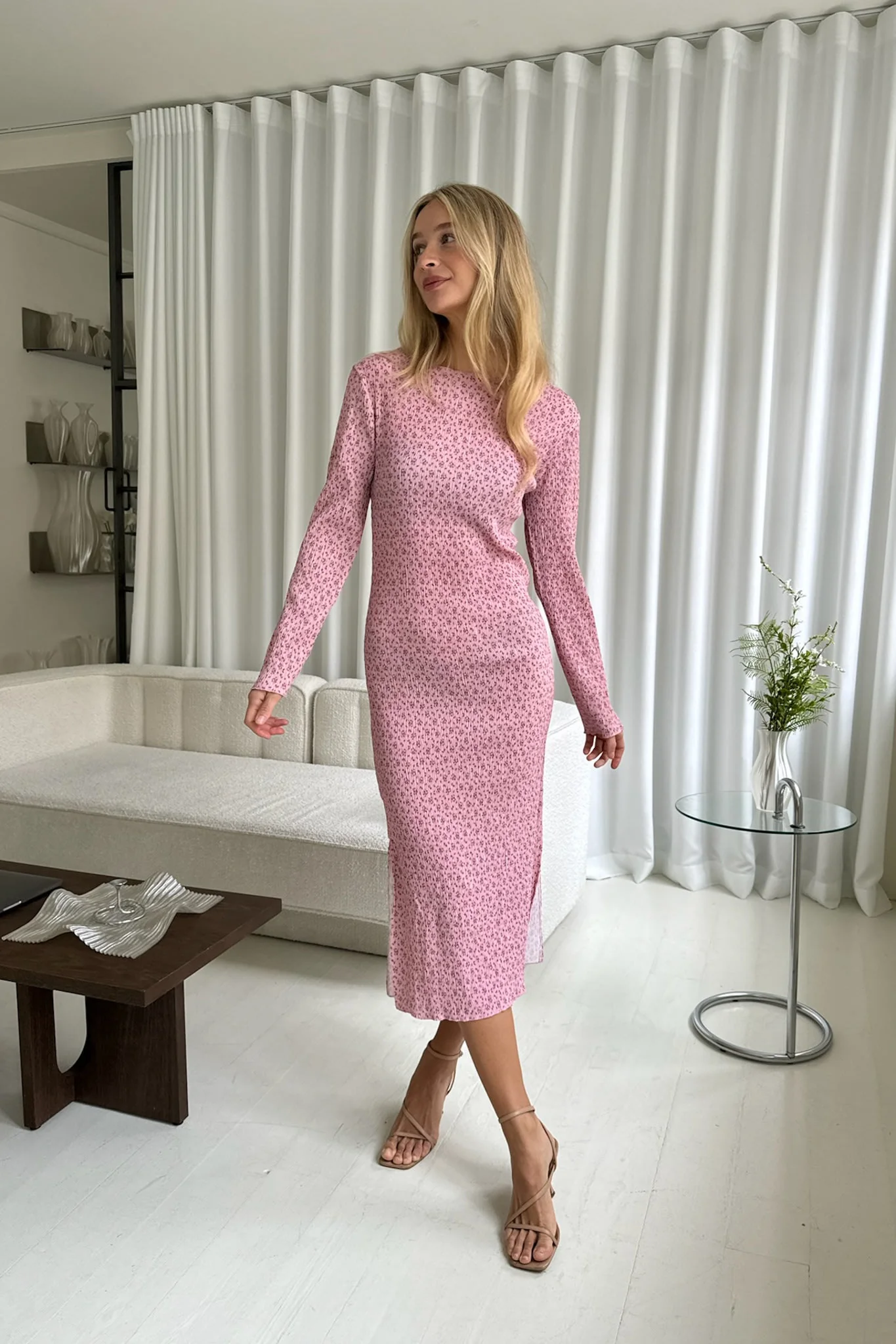 OdaIC Dress - Pink Flower Stem Print - Image 8
