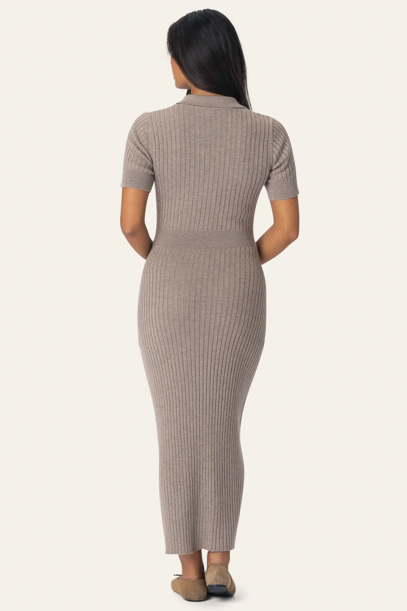 OdetteIC Long SS Dress - Light Brown - Image 3