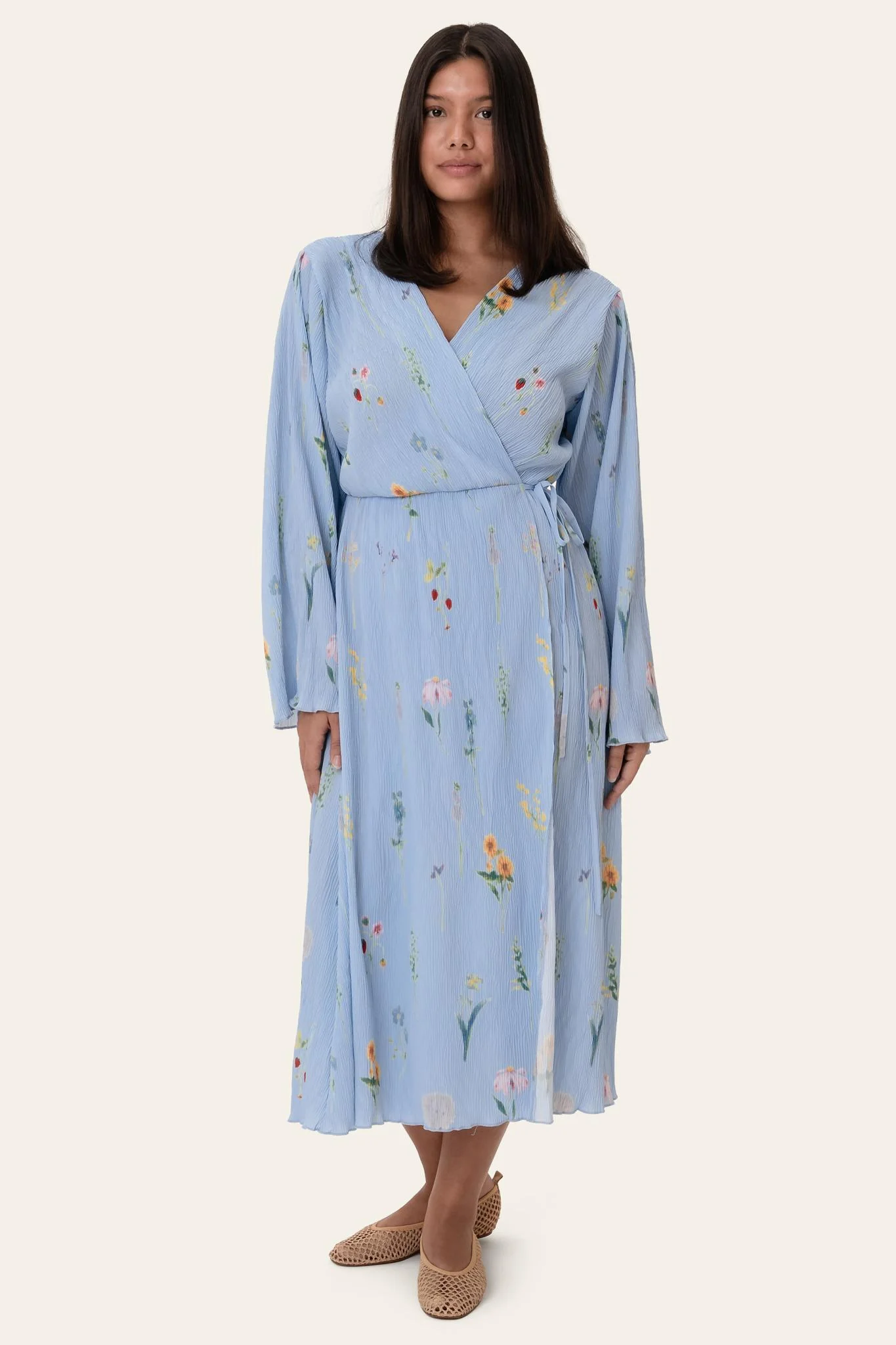OfeliaIC Long Wrap Dress - Blue Flower Print - Image 4