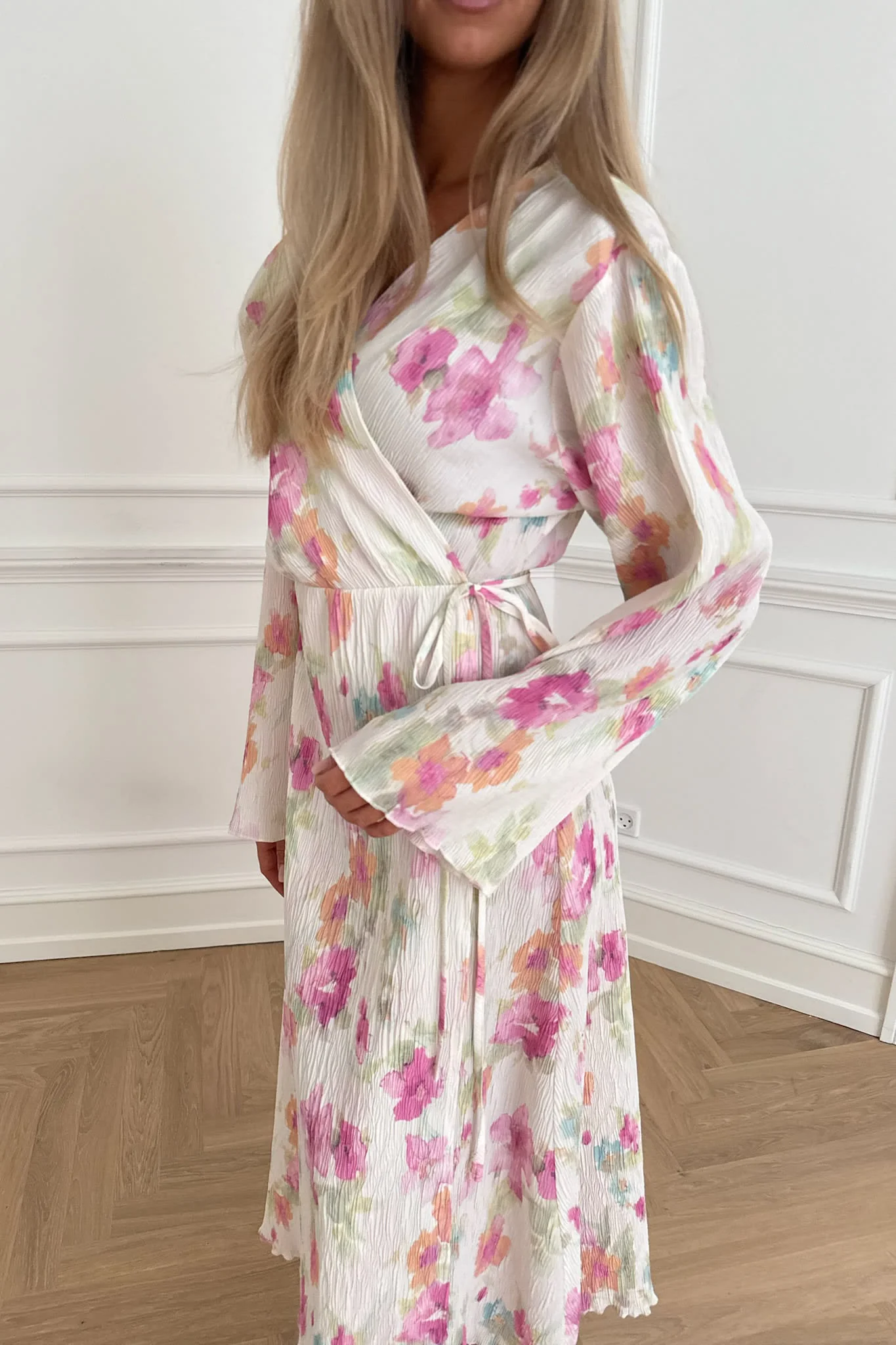 OfeliaIC Long Wrap Dress - Pink Flower Blush Print - Image 2