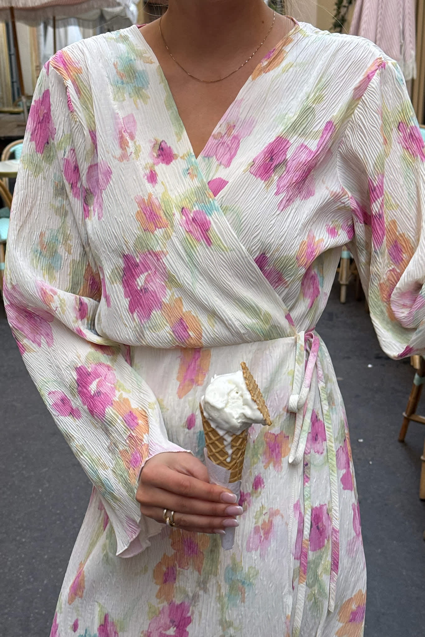 OfeliaIC Long Wrap Dress - Pink Flower Blush Print - Image 6