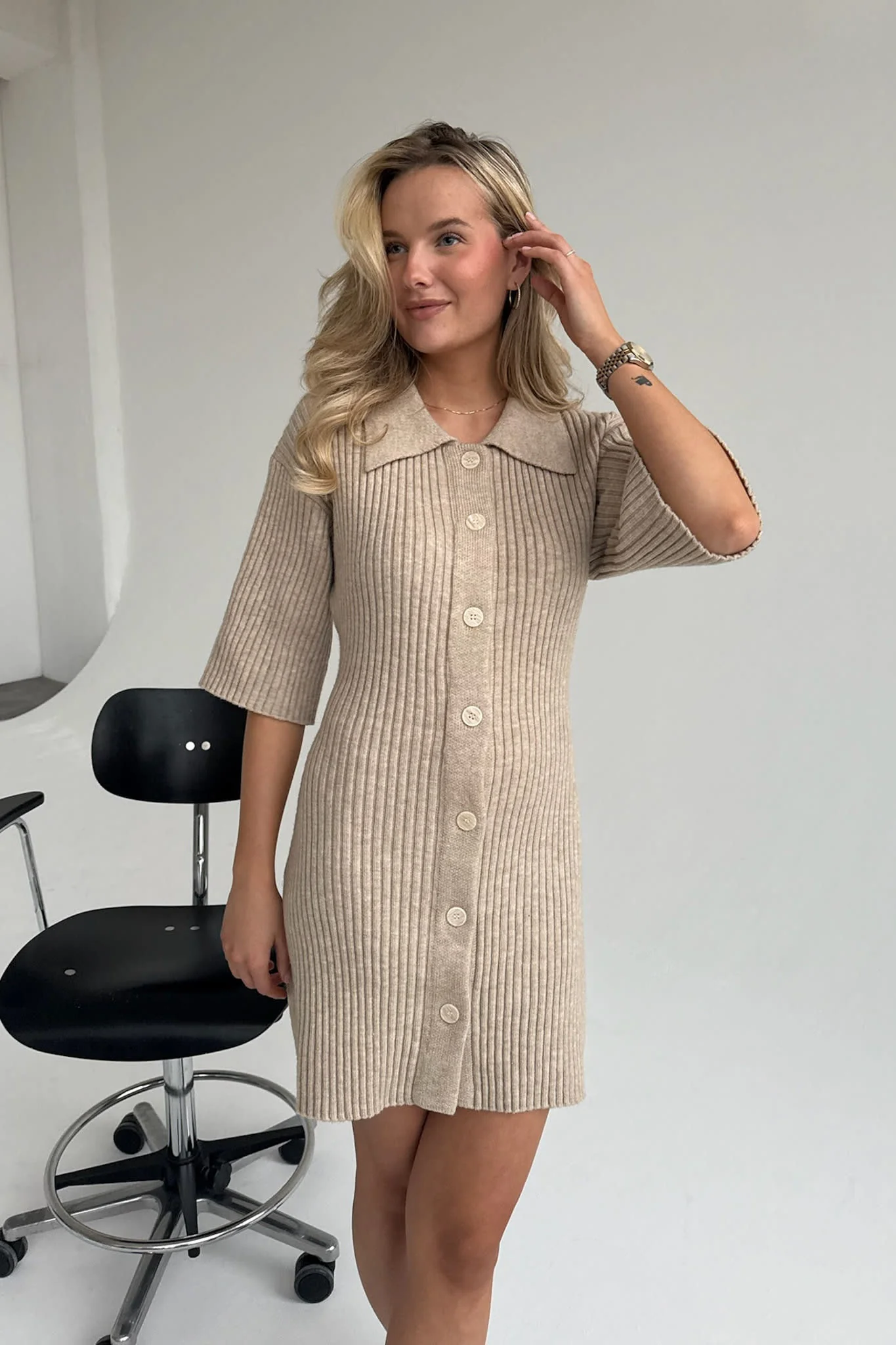 OliviaIC Knit Dress - Ribbed Beige - Image 8