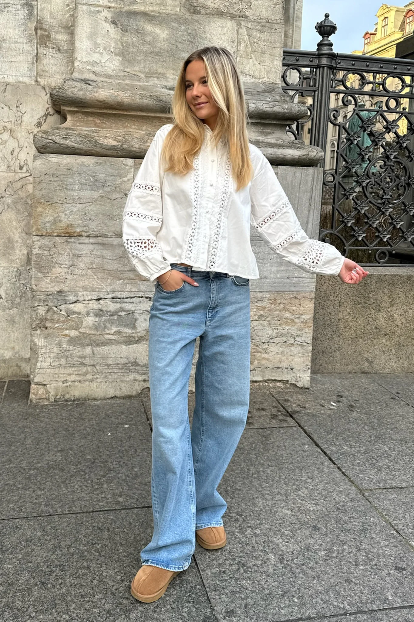 ONLJuicy HW Wide Leg Pants - Medium Blue Denim - Image 6