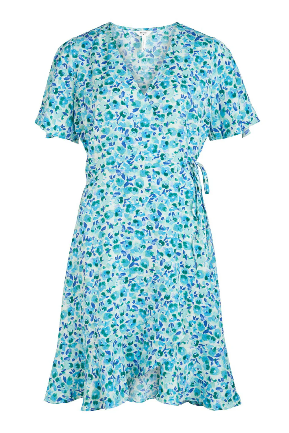 OBJPapaya SS Wrap Ruffle Dress - Cloud Dancer Blue Floral - Image 5