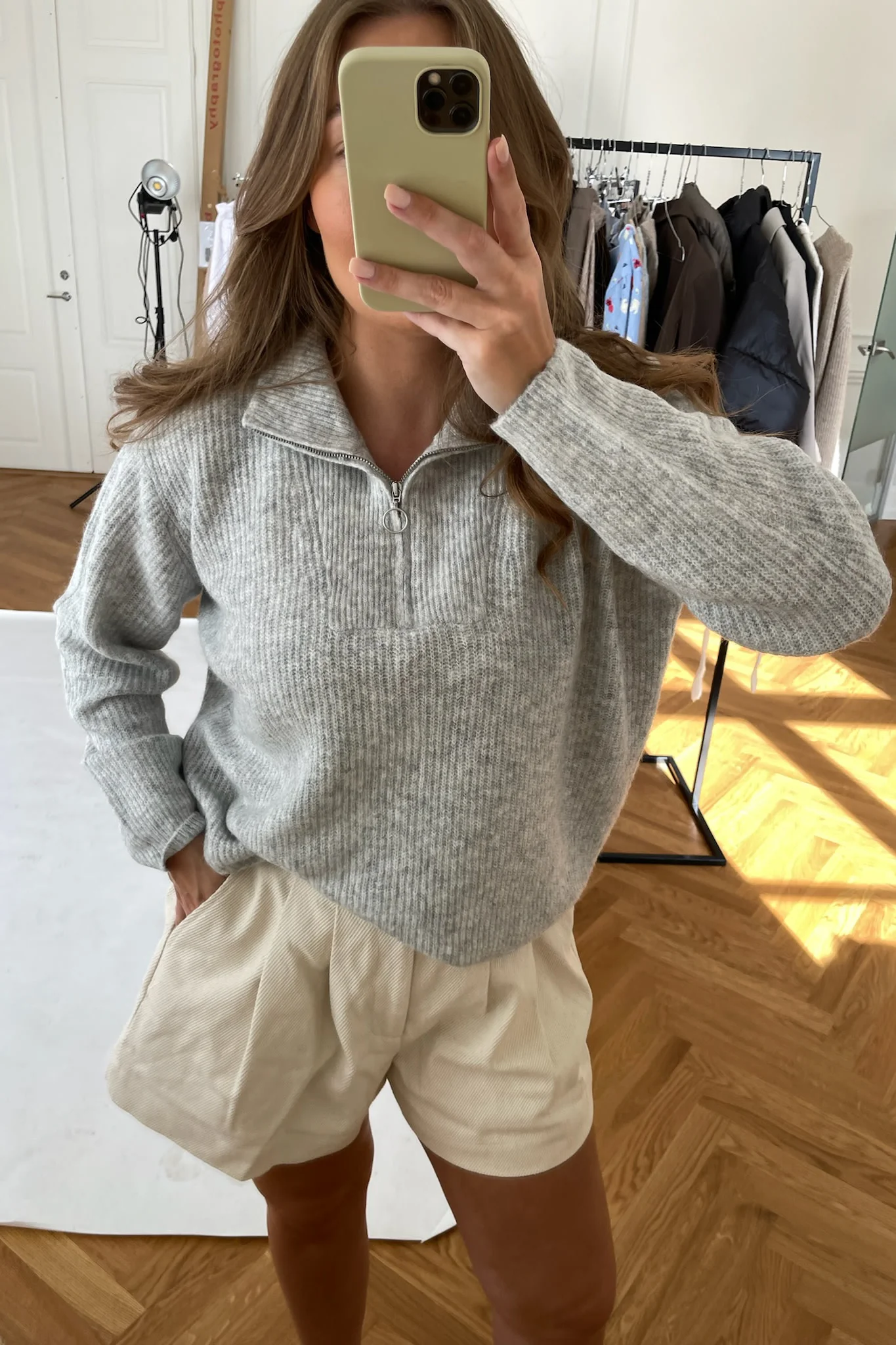 VMPlaza LS Zipper Blouse - Light Grey Melange - Image 4