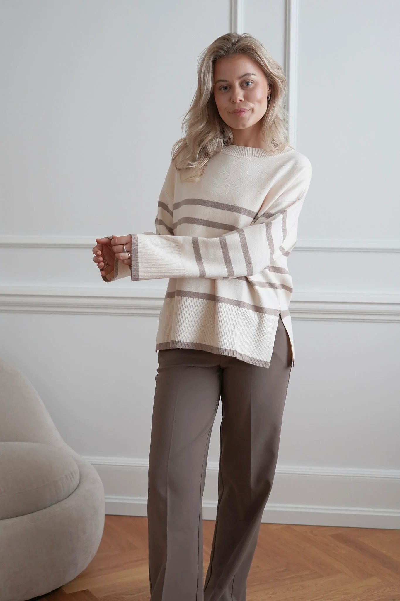 VMSaba LS Oneck Stripe Pullover - Birch With Silver Mink - Image 7