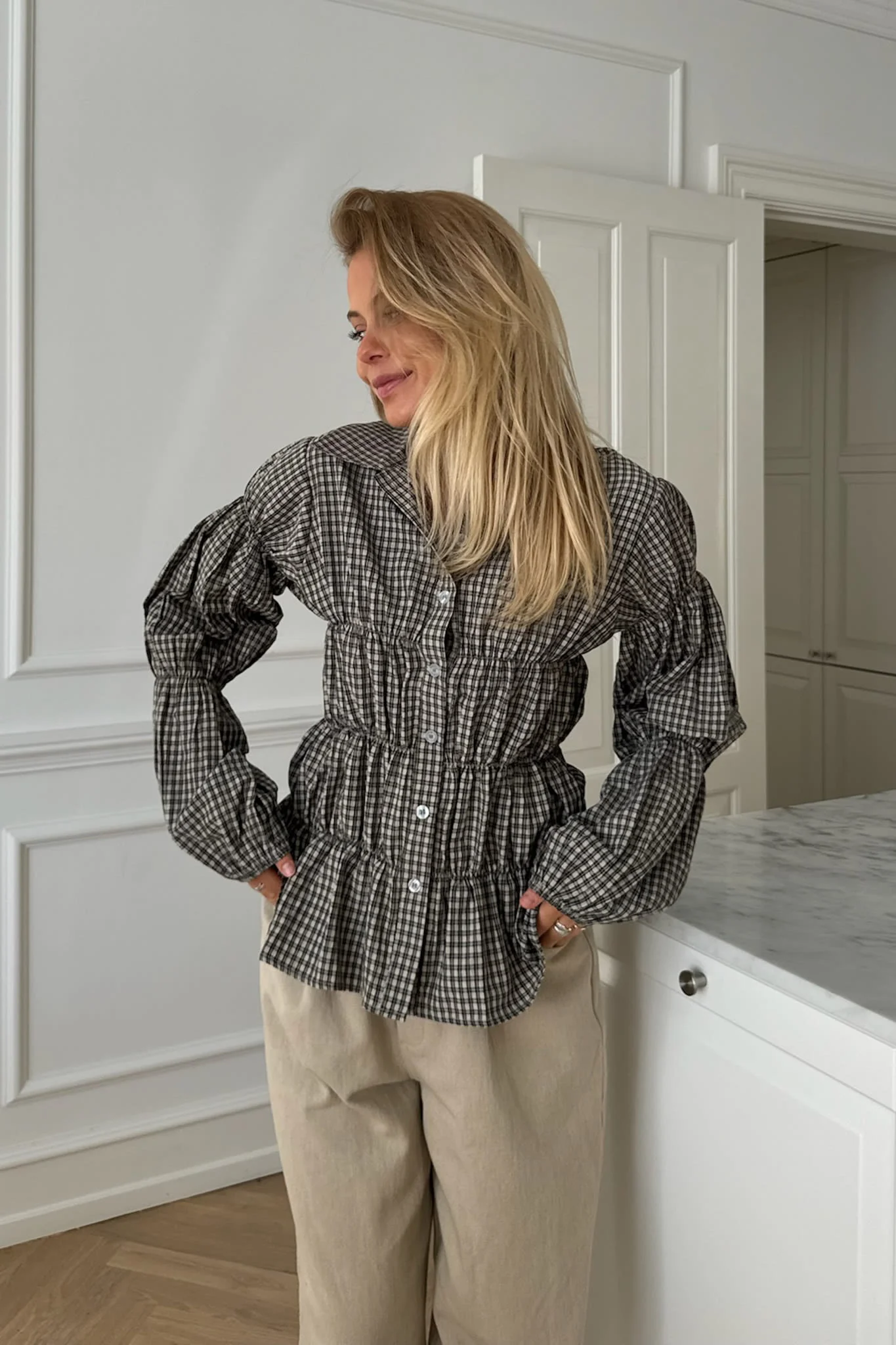 SallyIC Smock Shirt - Black Small Checks - Image 4