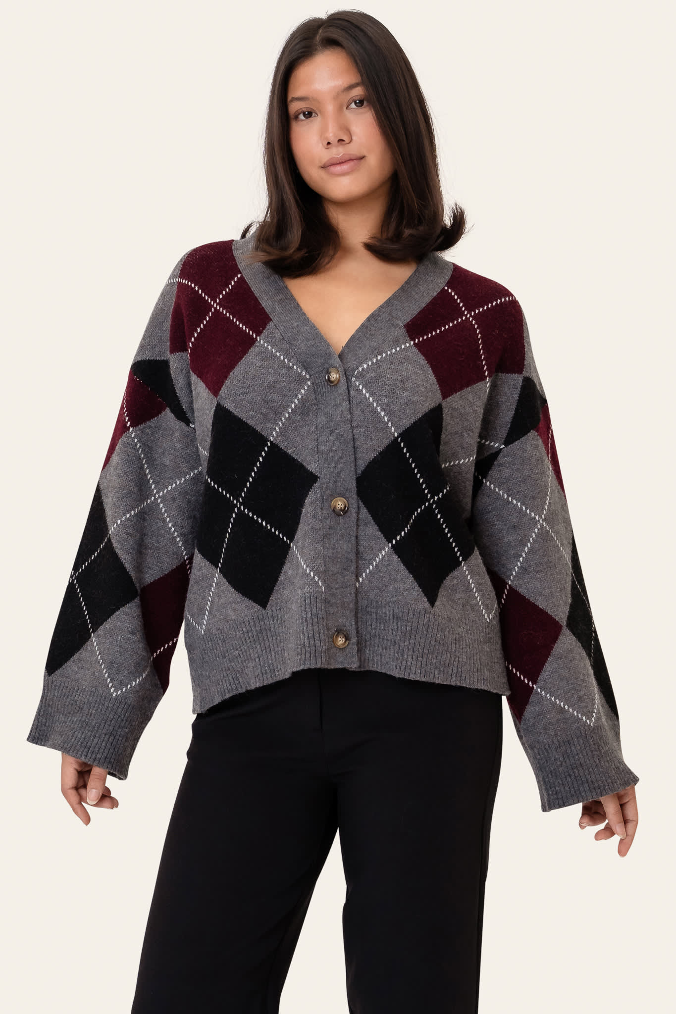 SaschaIC Cardigan - Grey Argyle - Image 2