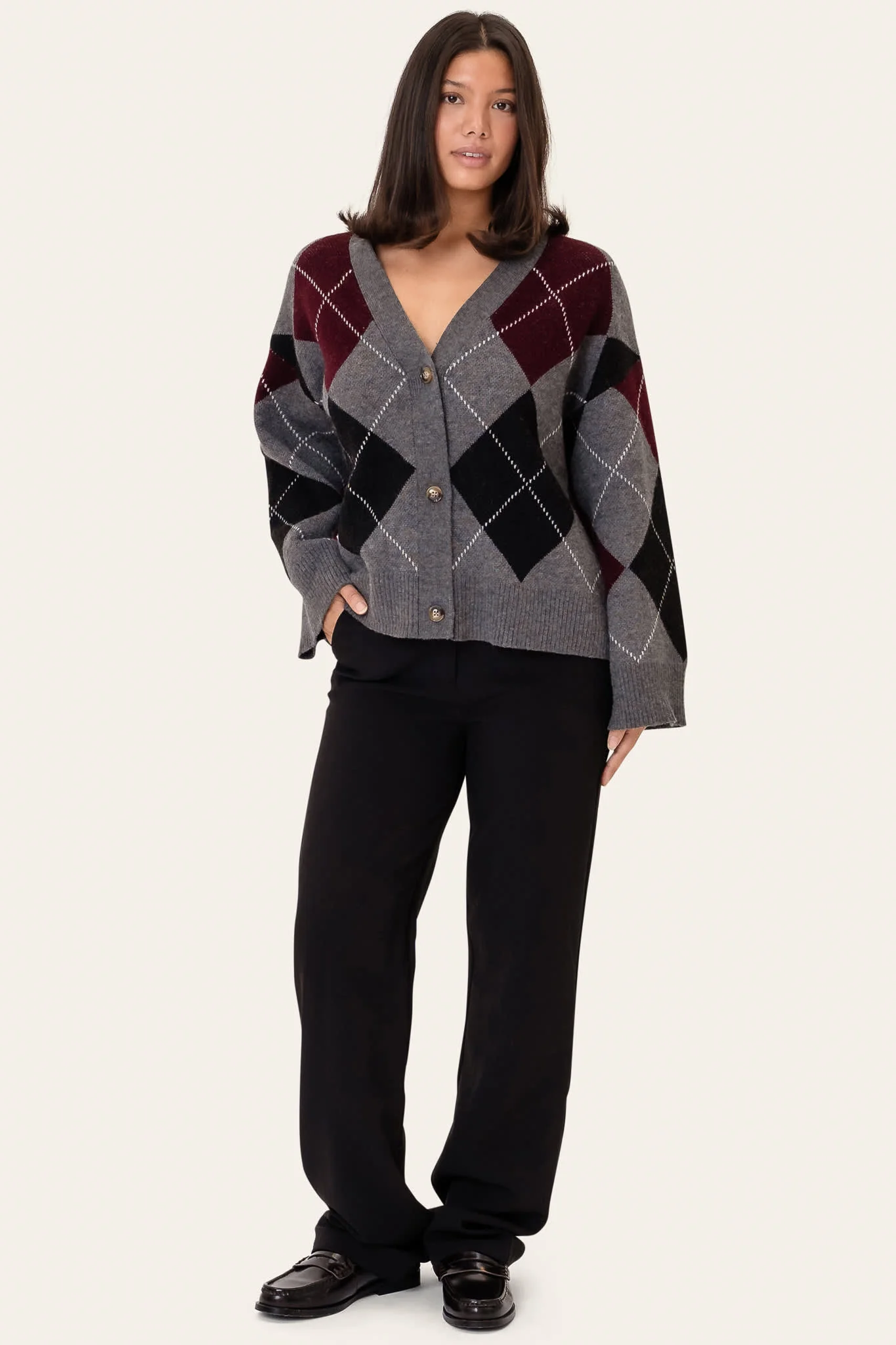 SaschaIC Cardigan - Grey Argyle - Image 6