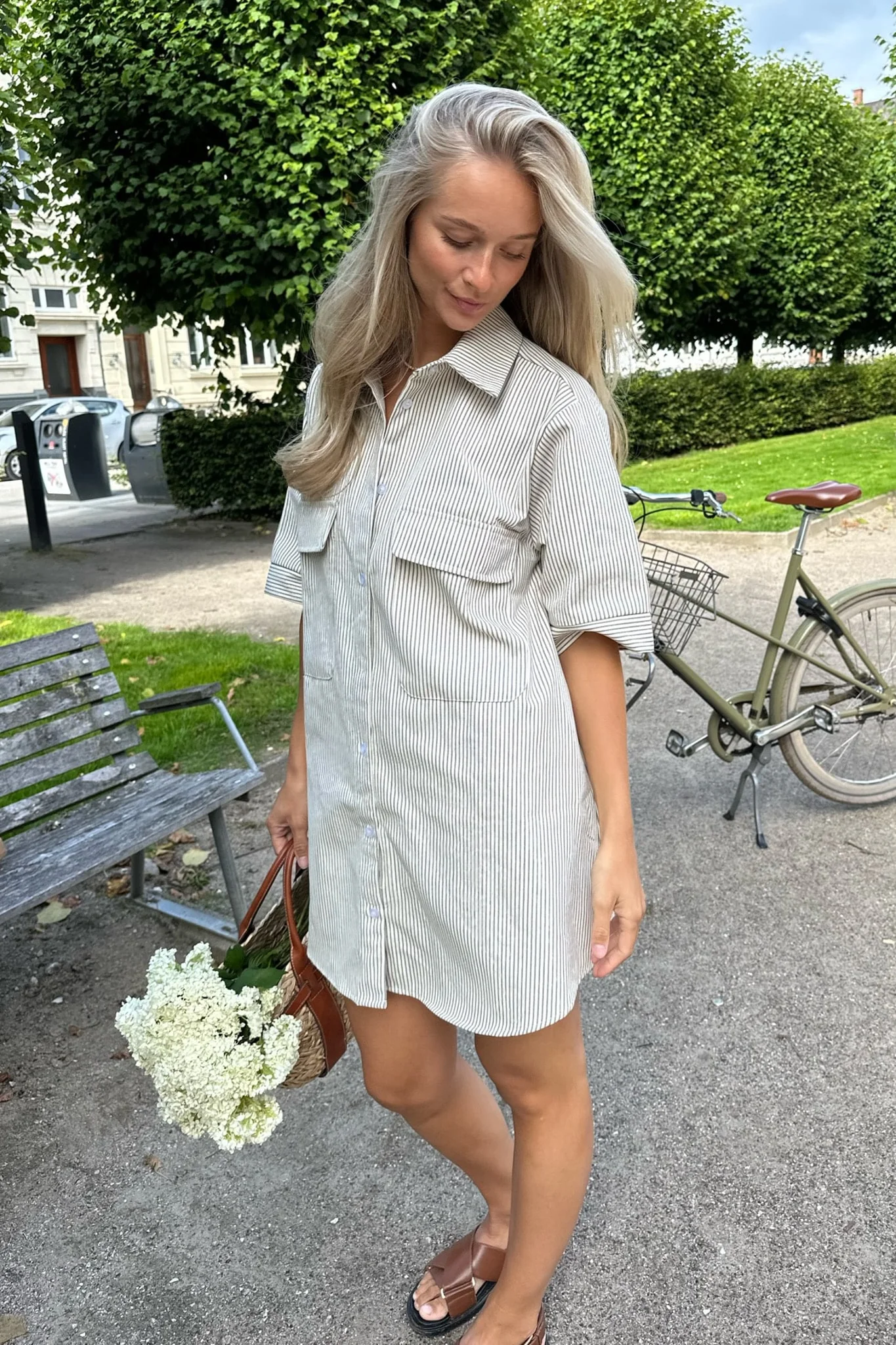 SeldaIC Shirt Dress - Dark Beige Woven Stripe - Image 10