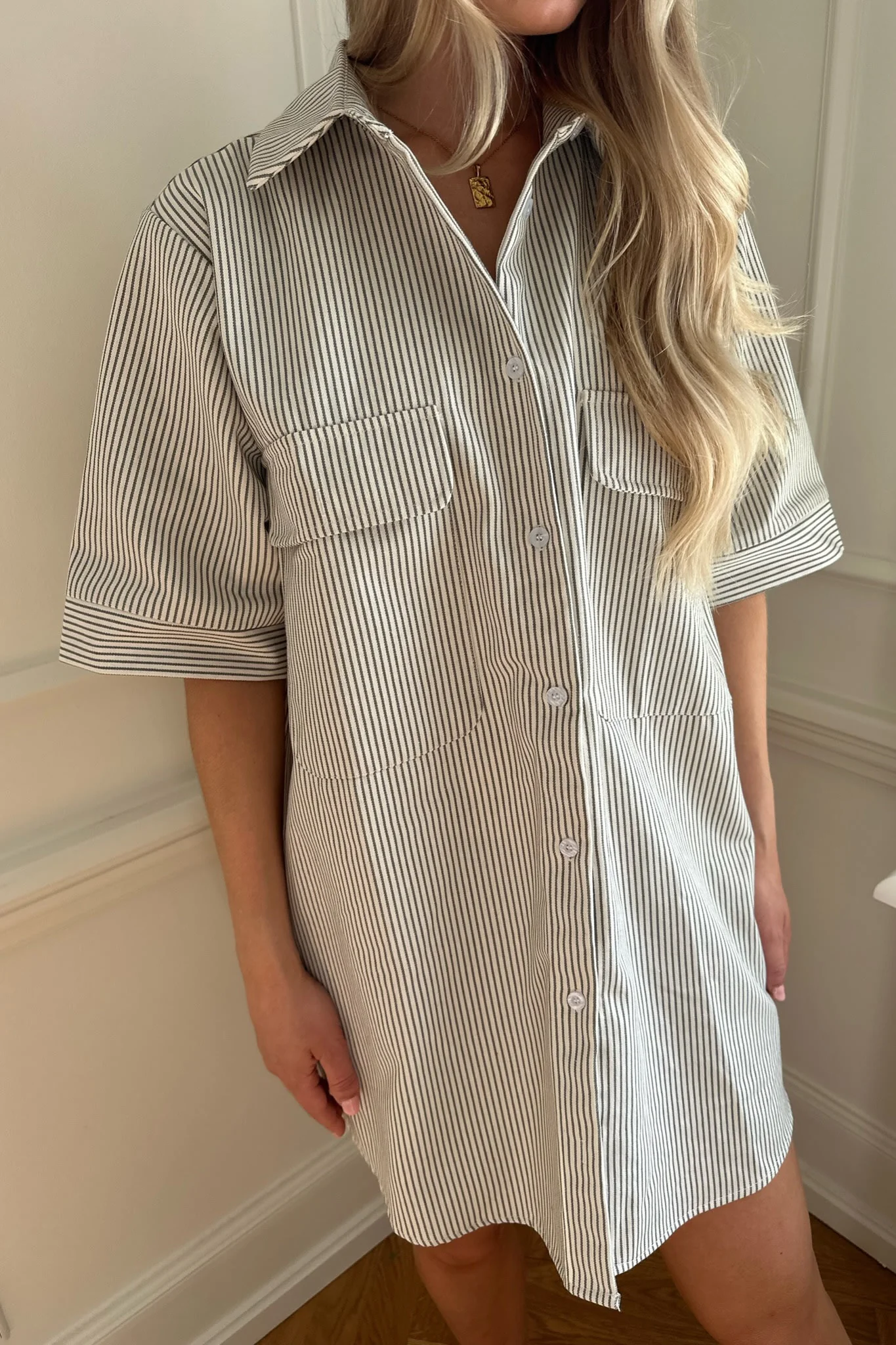 SeldaIC Shirt Dress - Dark Beige Woven Stripe - Image 12