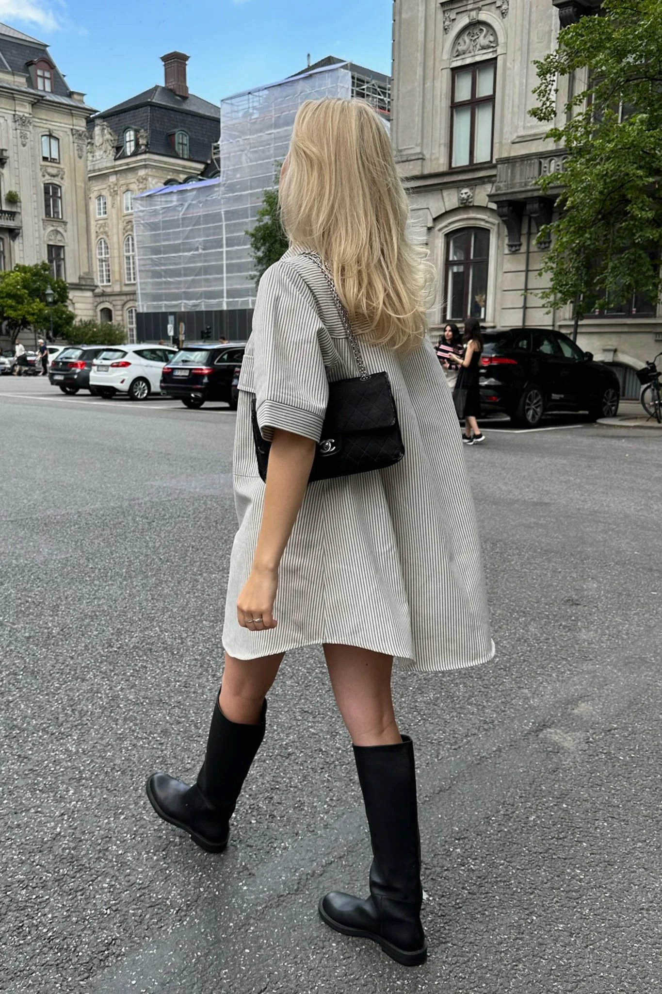 SeldaIC Shirt Dress - Dark Beige Woven Stripe - Image 3