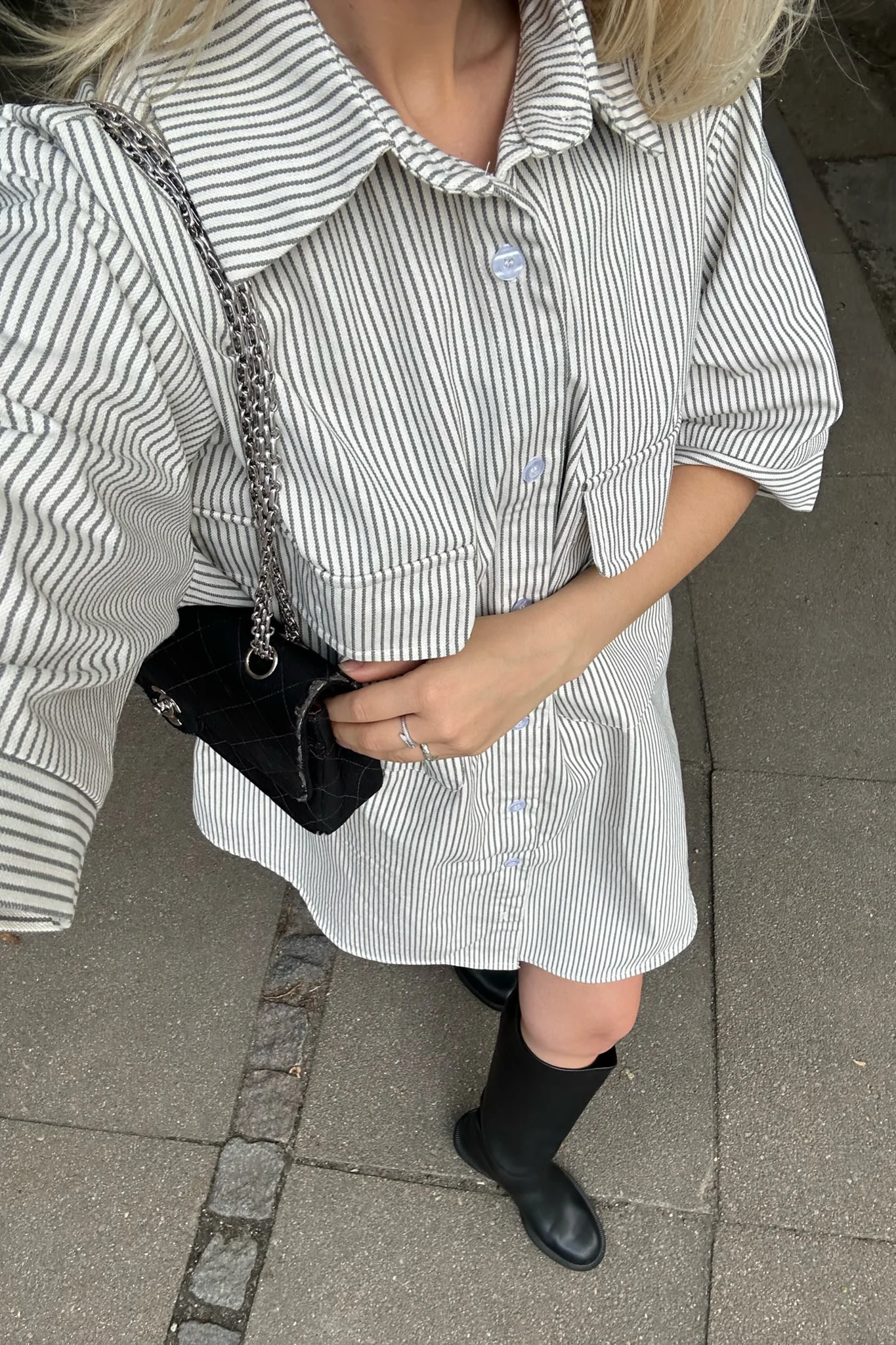 SeldaIC Shirt Dress - Dark Beige Woven Stripe - Image 4
