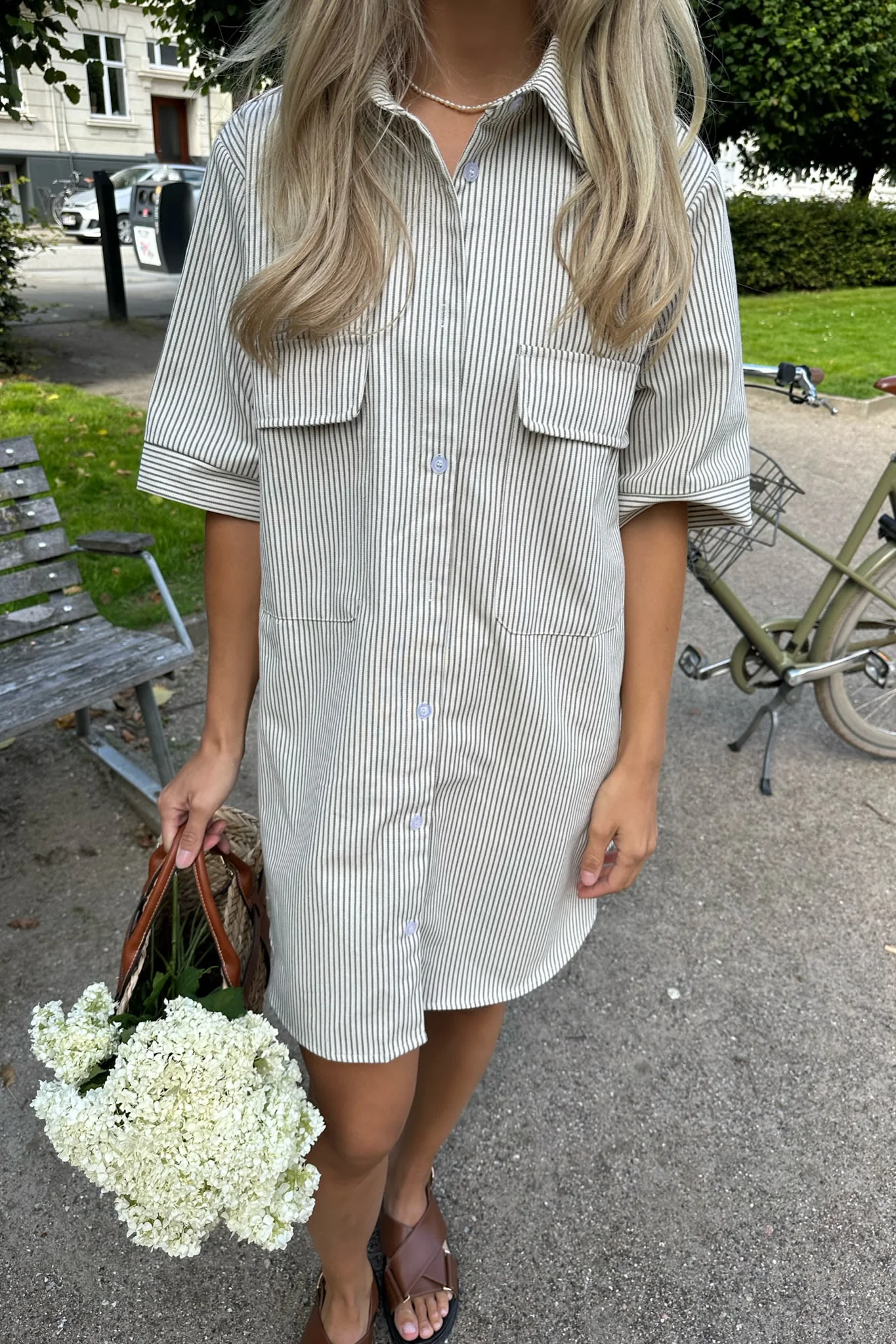 SeldaIC Shirt Dress - Dark Beige Woven Stripe - Image 9