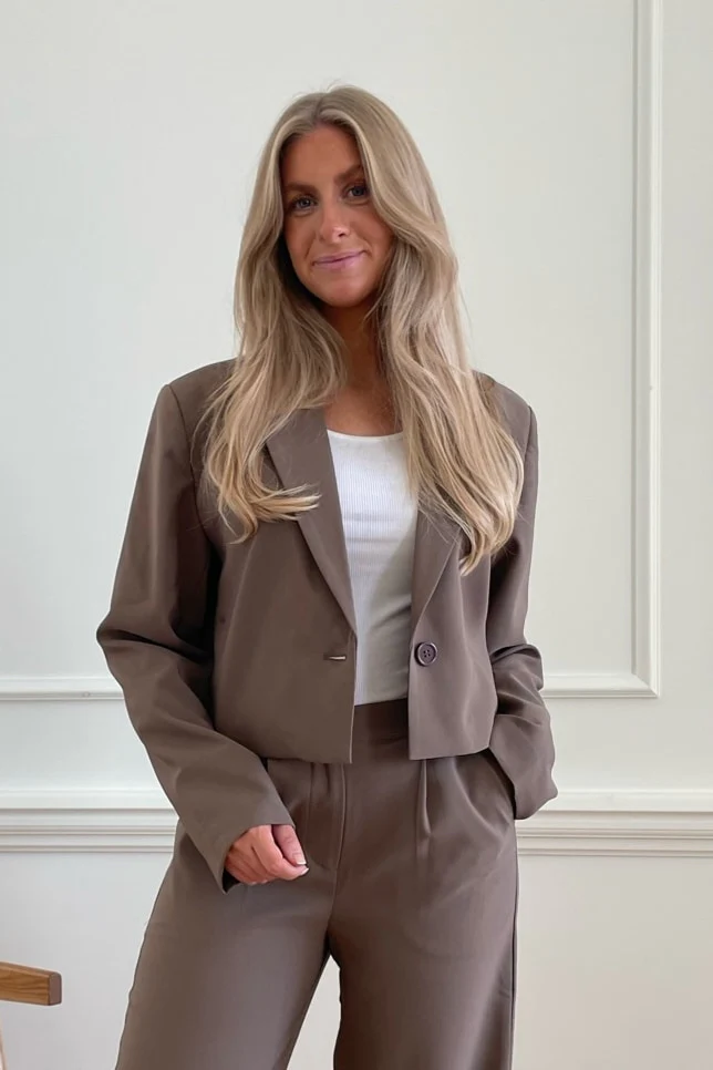 SelmaIC Cropped Blazer - Dark Taupe - Image 7