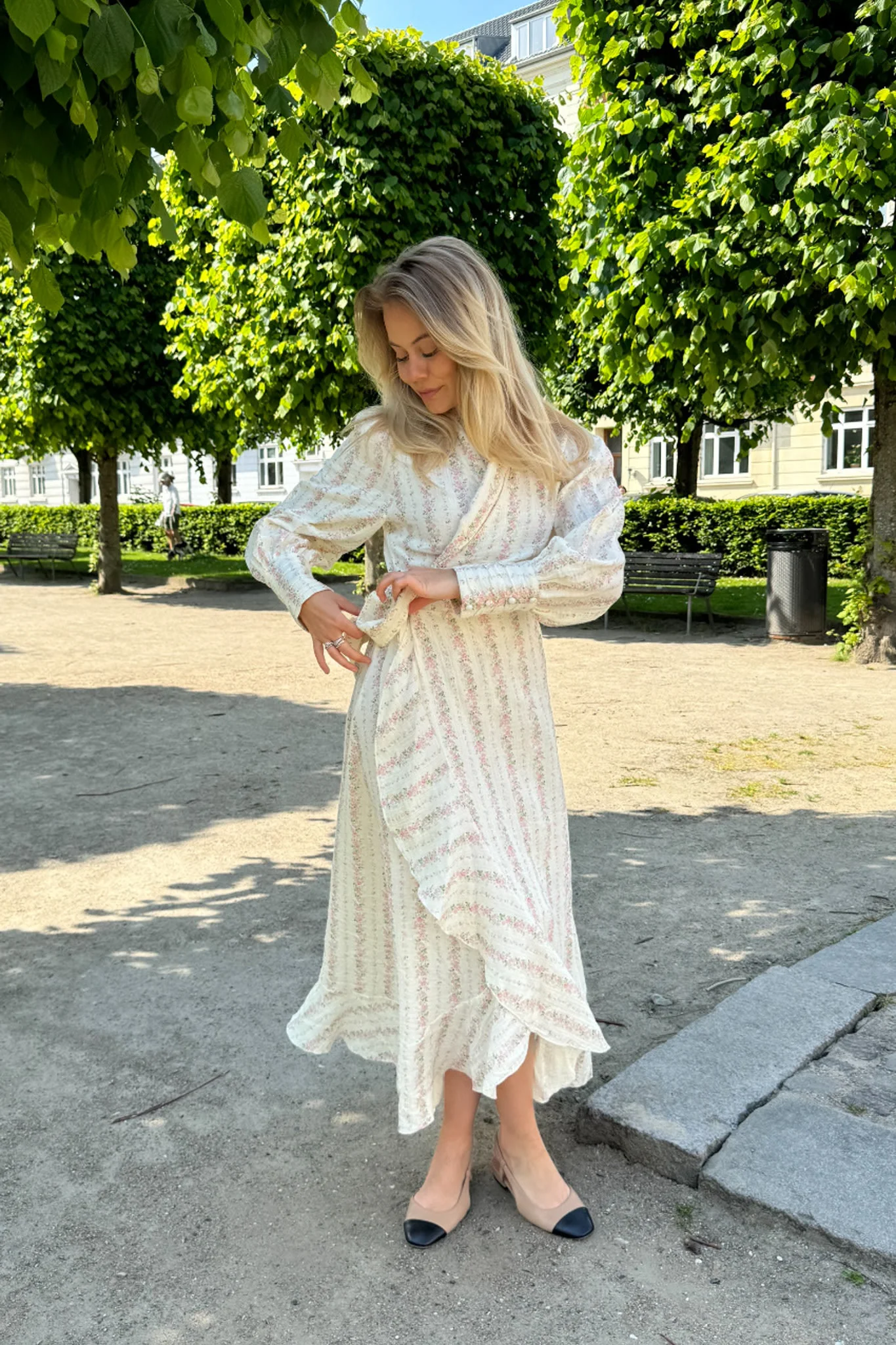 SigneIC Long Wrap Dress - Light Pink Flower Print - Image 12