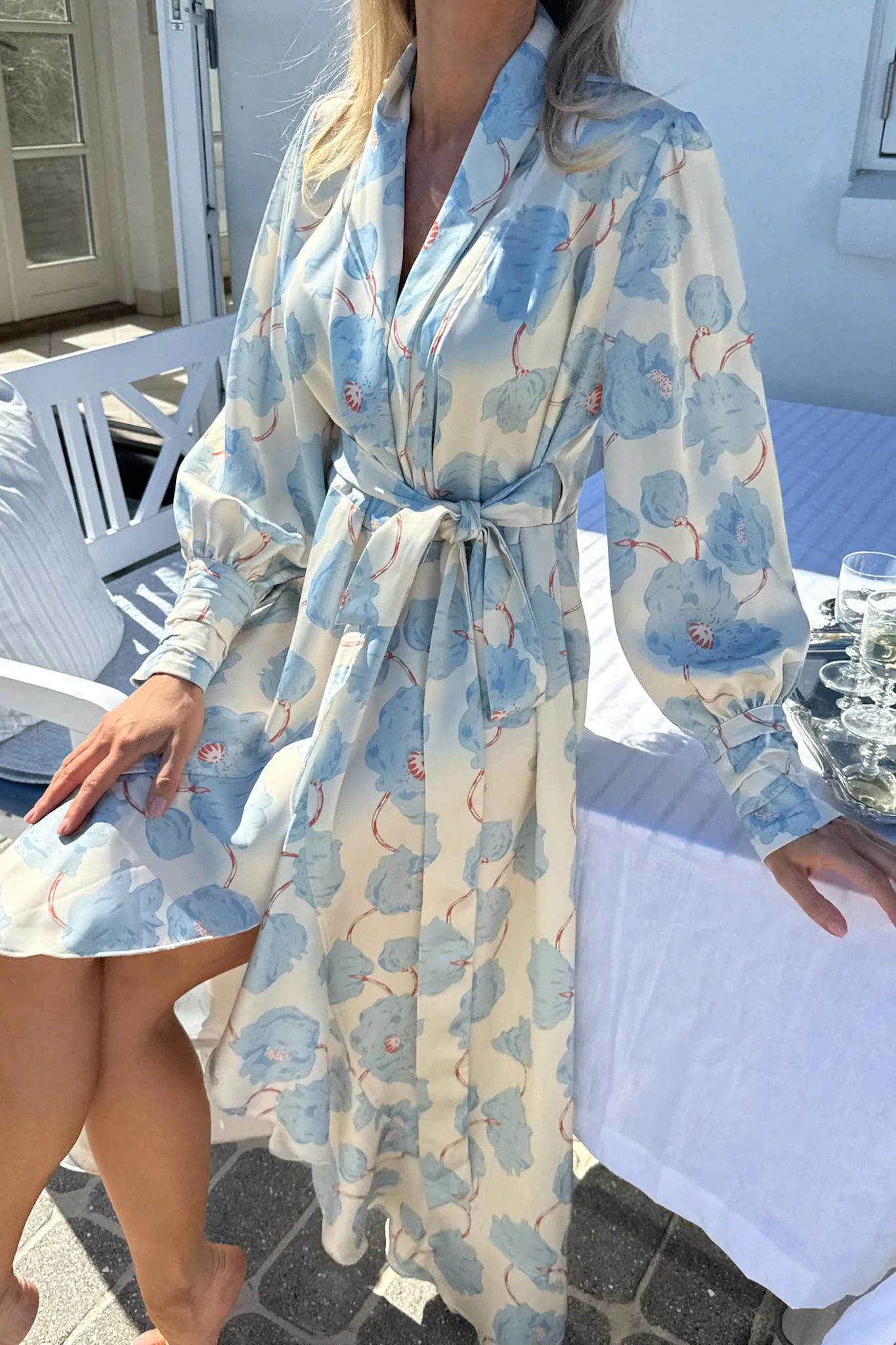 SigneIC Long Wrap Dress - Blue Peony Bloom - Image 4