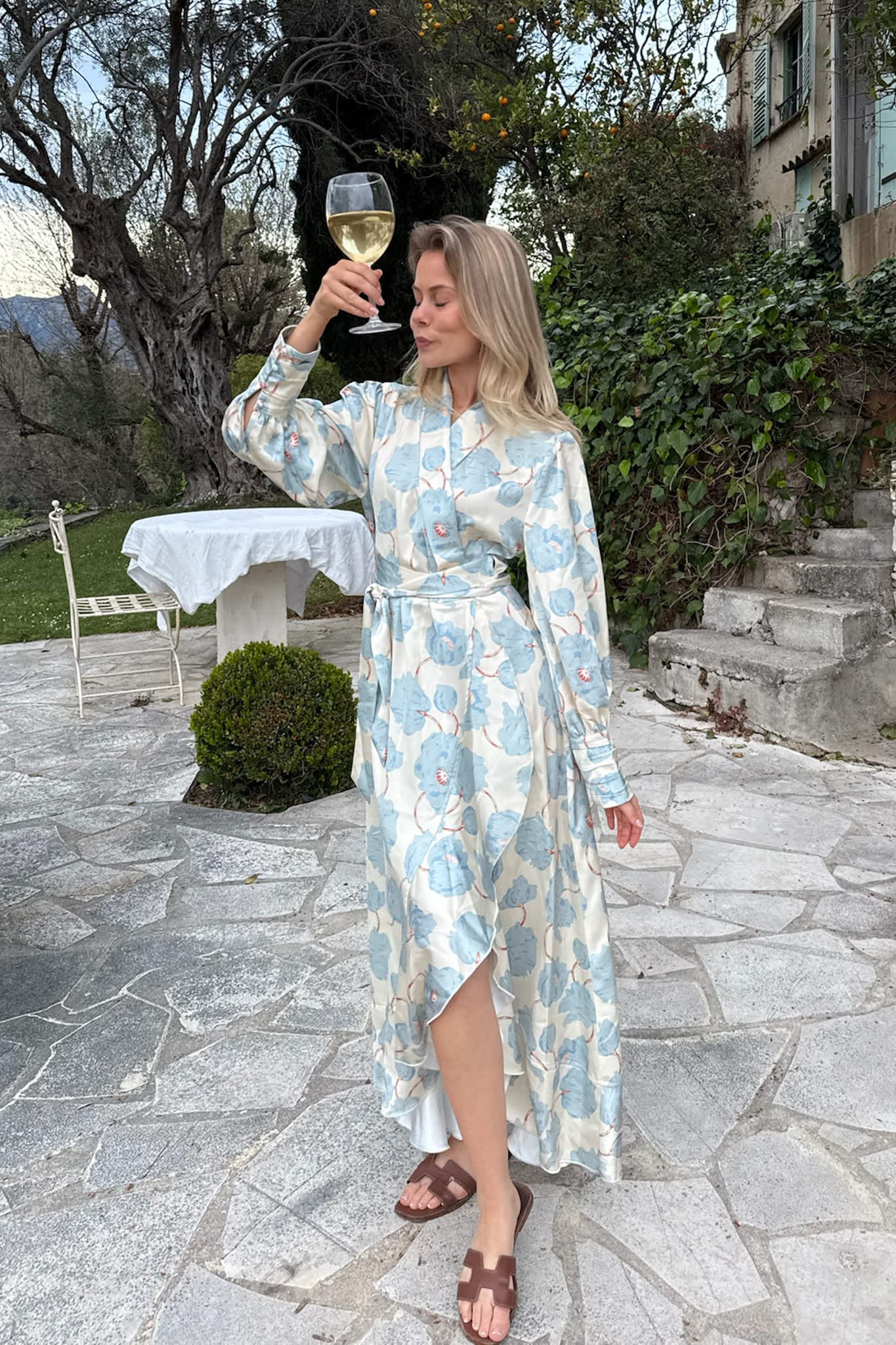 SigneIC Long Wrap Dress - Blue Peony Bloom - Image 5