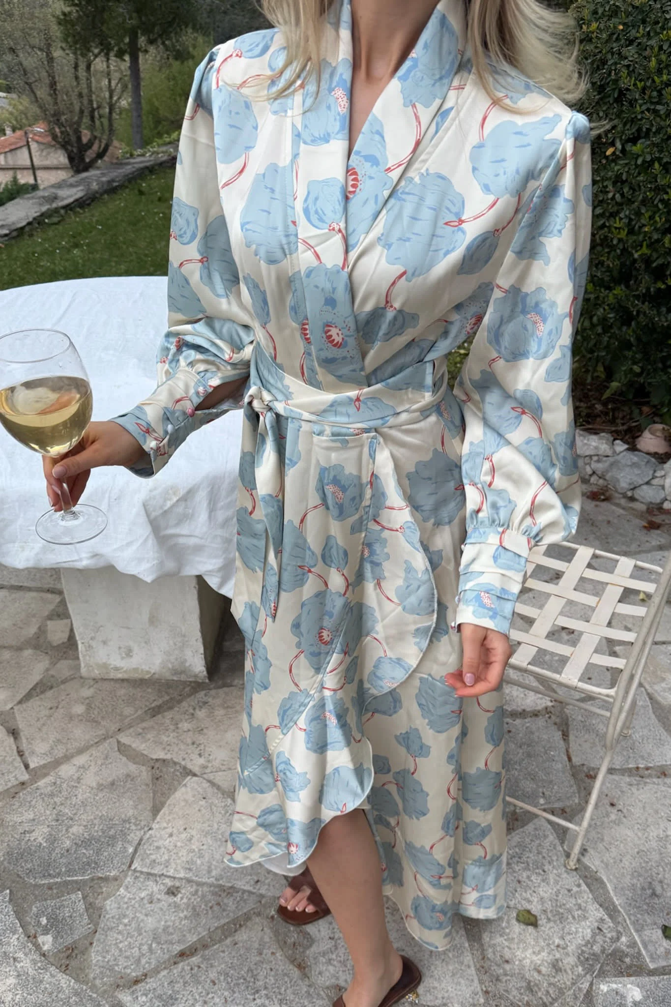 SigneIC Long Wrap Dress - Blue Peony Bloom - Image 6