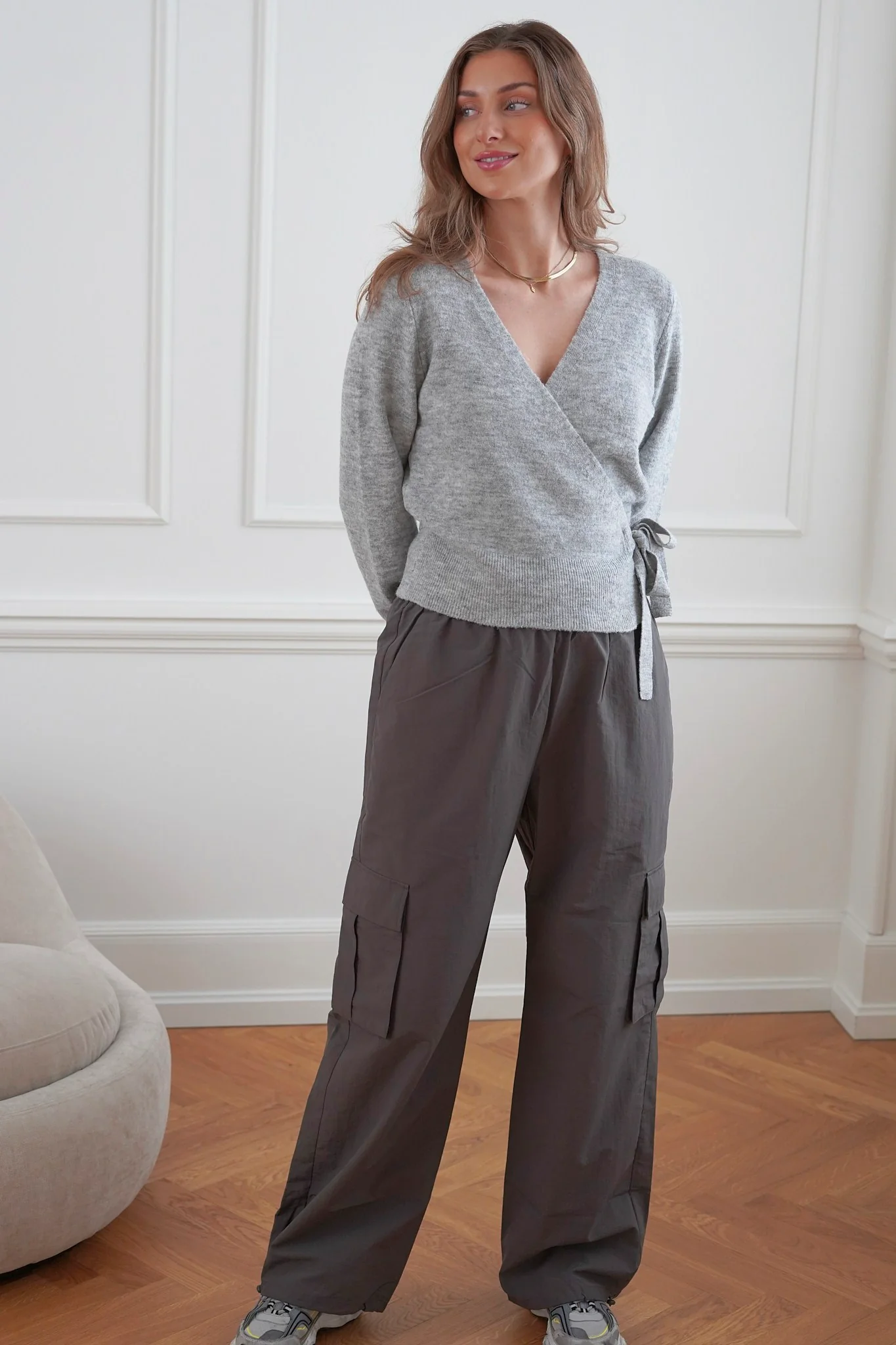VMSimone LS Wrap Cardigan - Light Grey Melange - Image 5