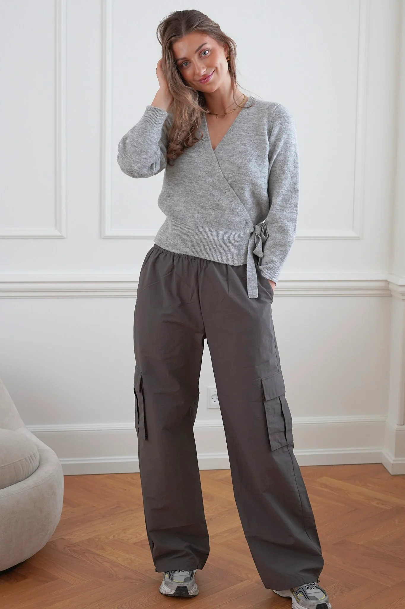 VMSimone LS Wrap Cardigan - Light Grey Melange - Image 7