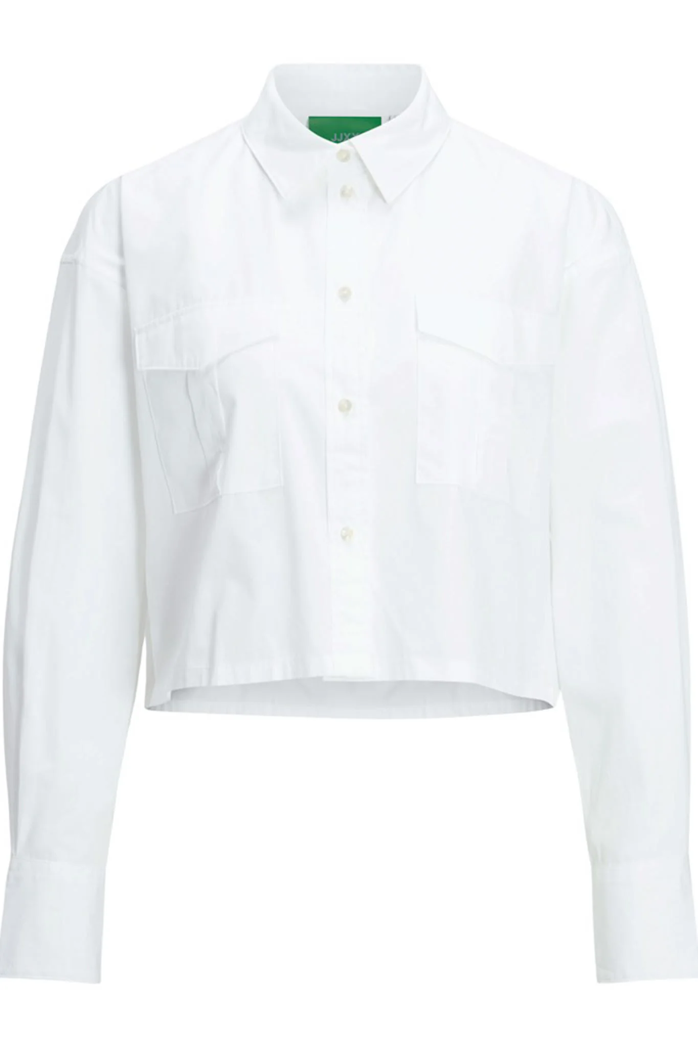 JXSolly 2 Pocket Poplin LS Cropped Shirt - White - Image 4
