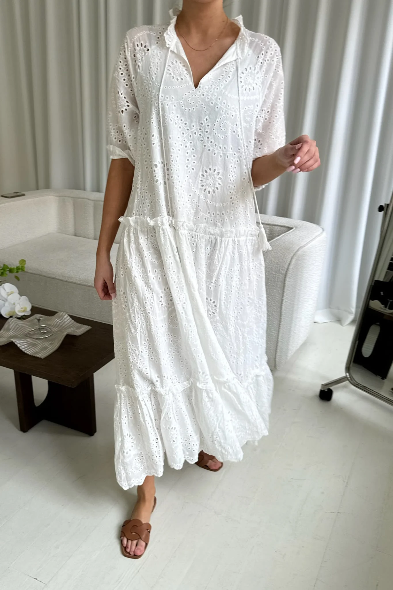 SonjaIC Long Dress - White Embroidery - Image 8