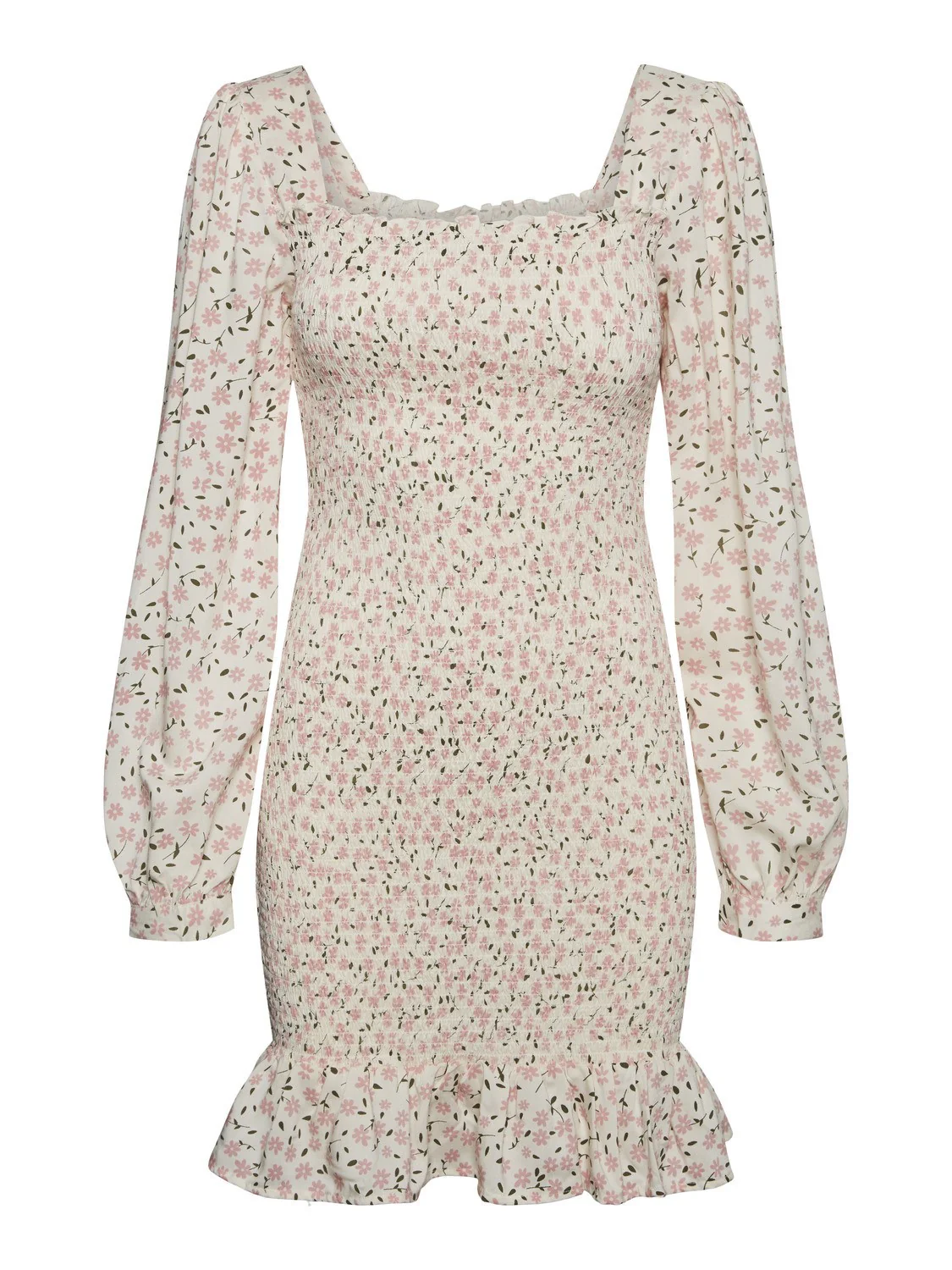 NMTone LS Square Neck Smock Dress - Eggnog Pink Flowers - Image 4