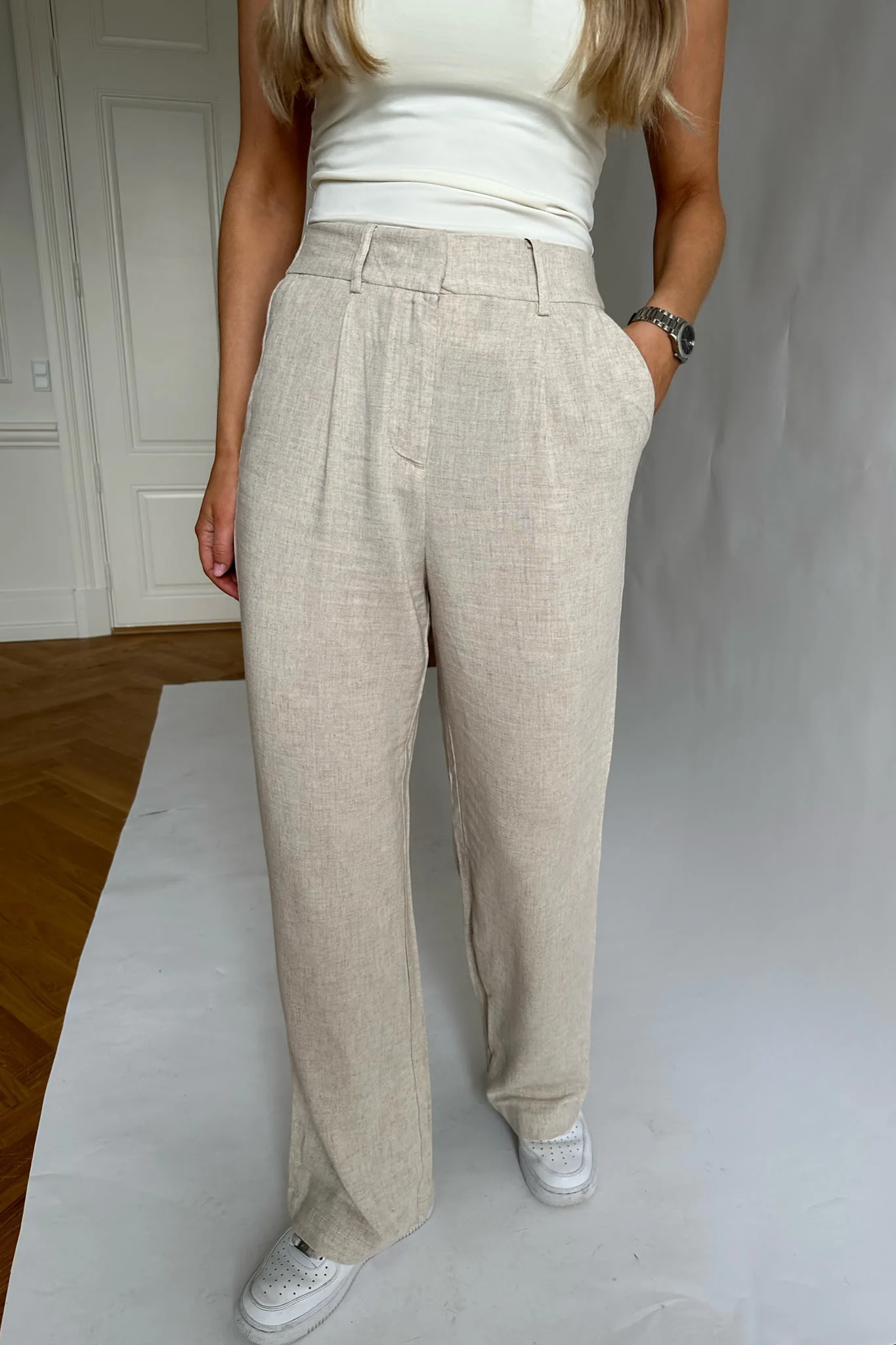 VMVera MR Wide Linen Pants - Oatmeal Nature Tone - Image 4