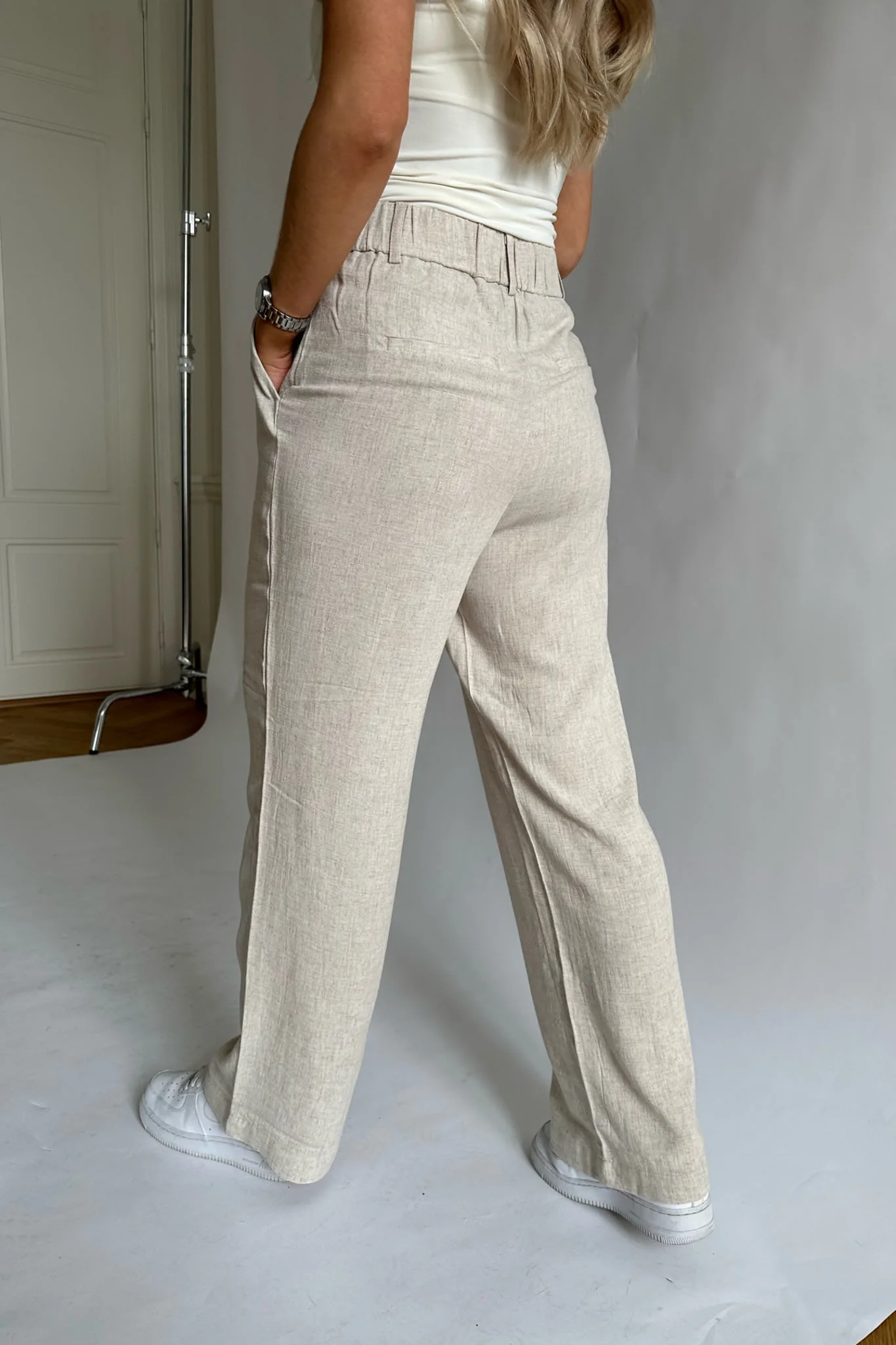 VMVera MR Wide Linen Pants - Oatmeal Nature Tone - Image 5