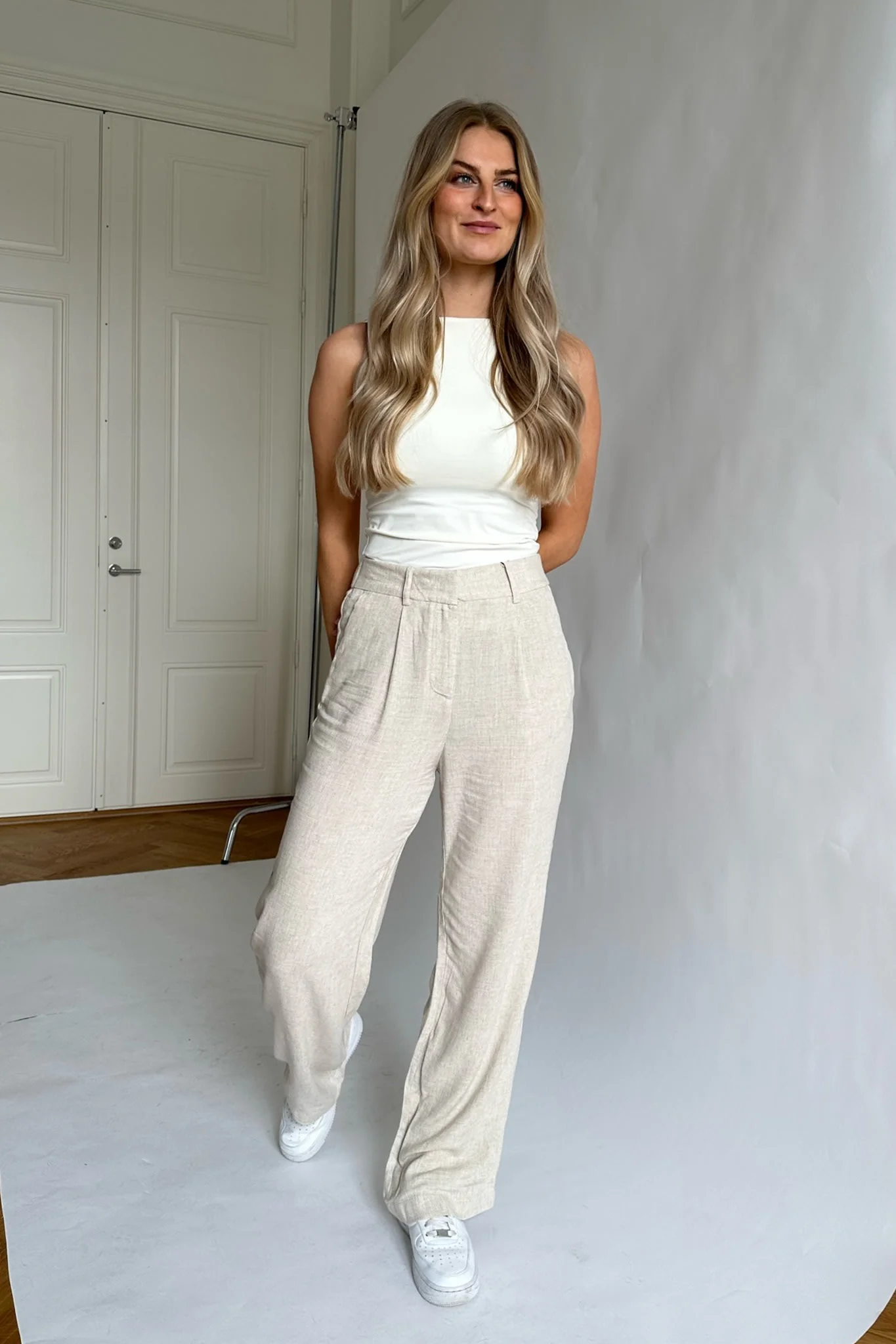 VMVera MR Wide Linen Pants - Oatmeal Nature Tone - Image 6