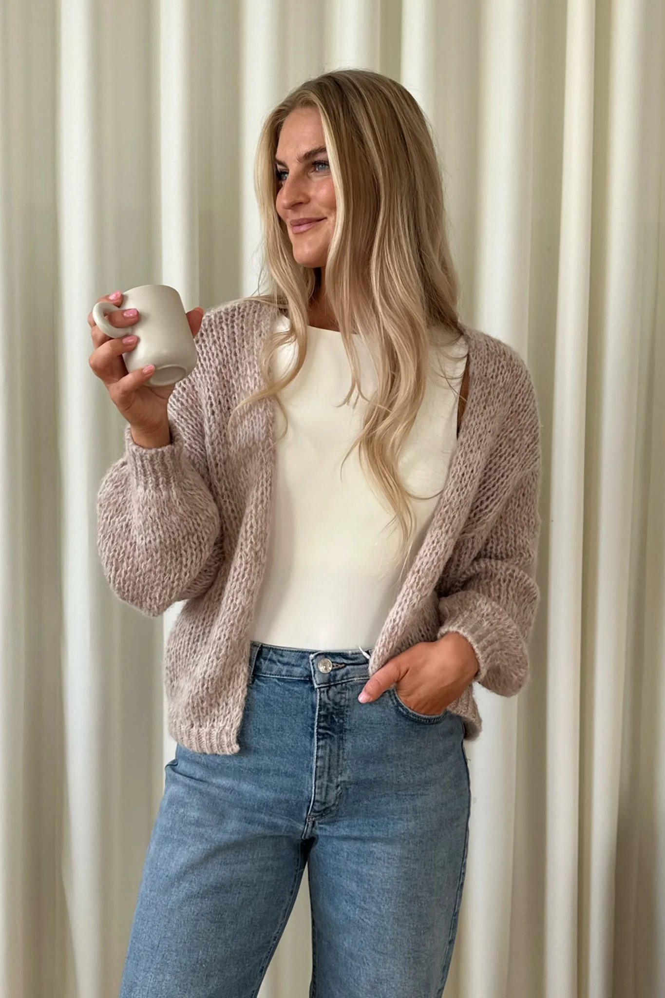 VMBella LS Open Cardigan - Pumice Stone W. Silver Mink - Image 2