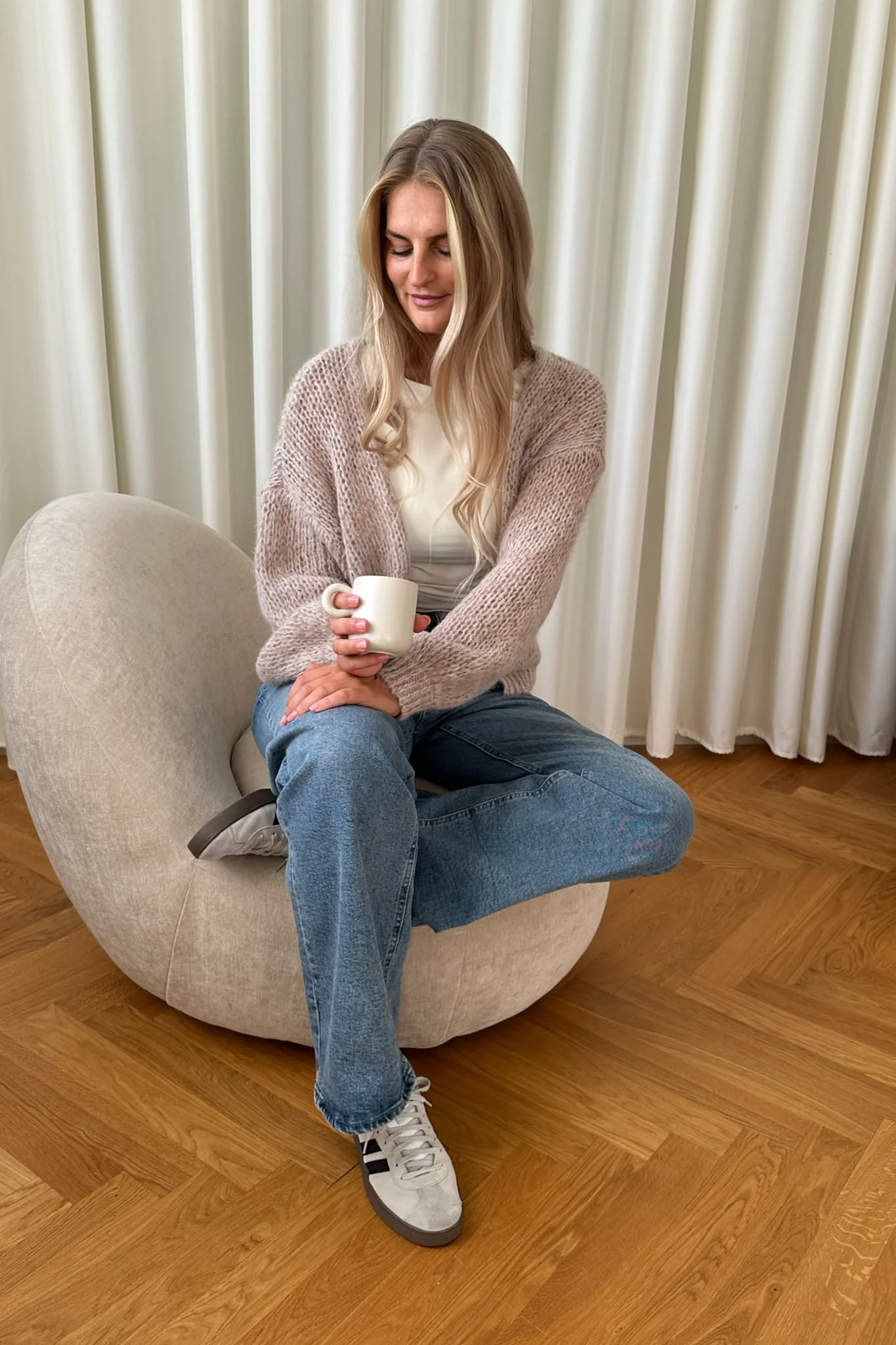VMBella LS Open Cardigan - Pumice Stone W. Silver Mink - Image 3