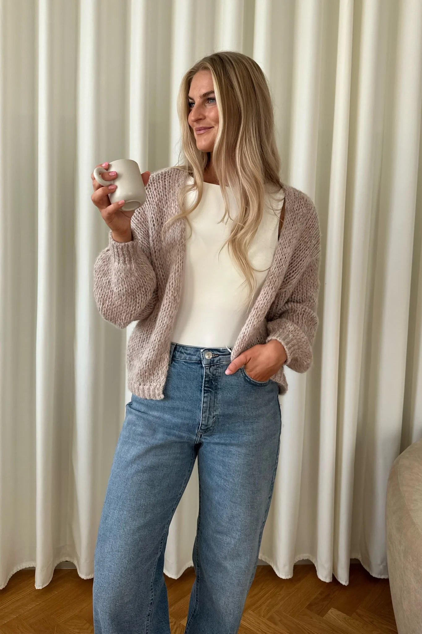 VMBella LS Open Cardigan - Pumice Stone W. Silver Mink - Image 5